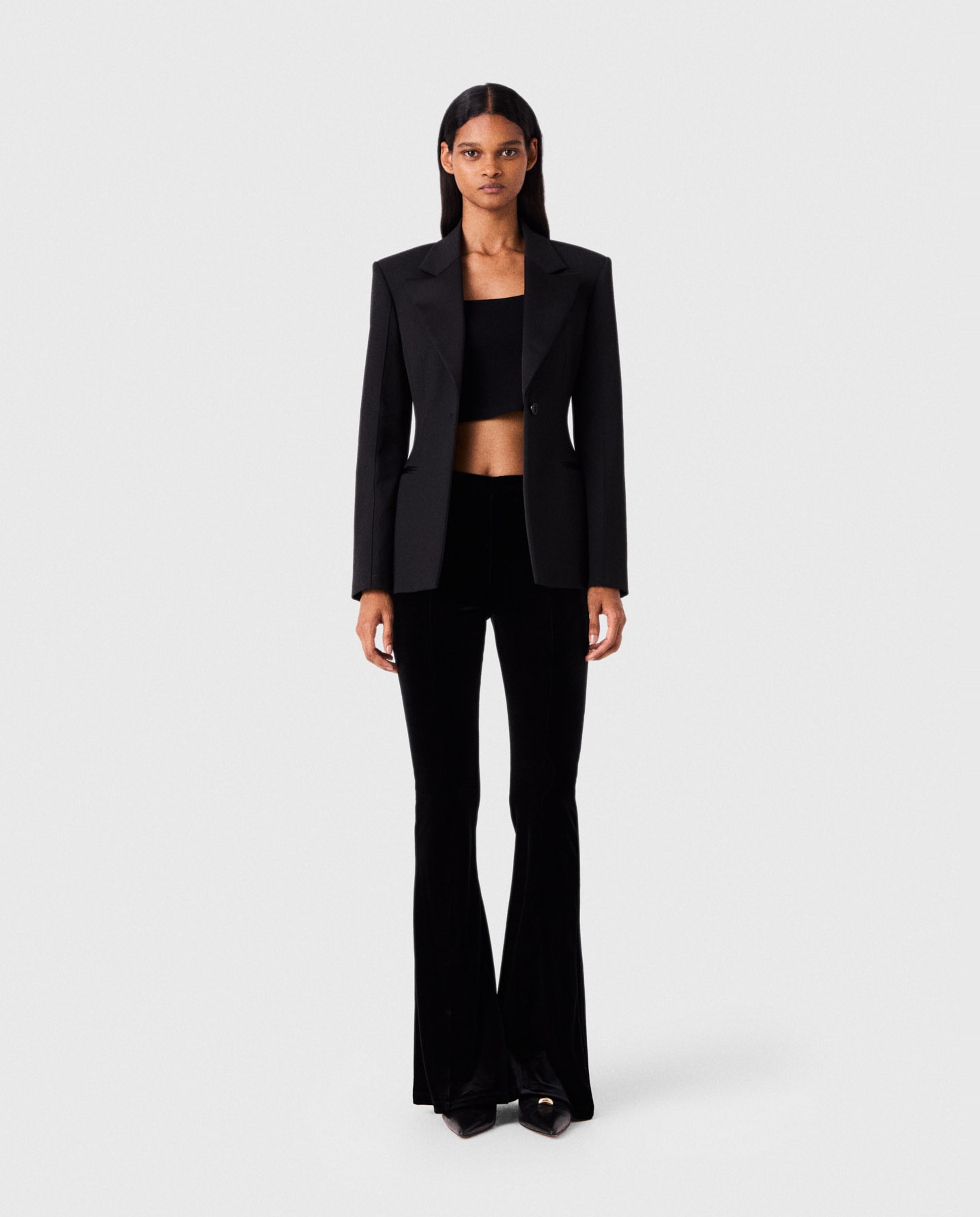 Imagen 0 de Pantalones de campana de mujer de terciopelo elástico Negro