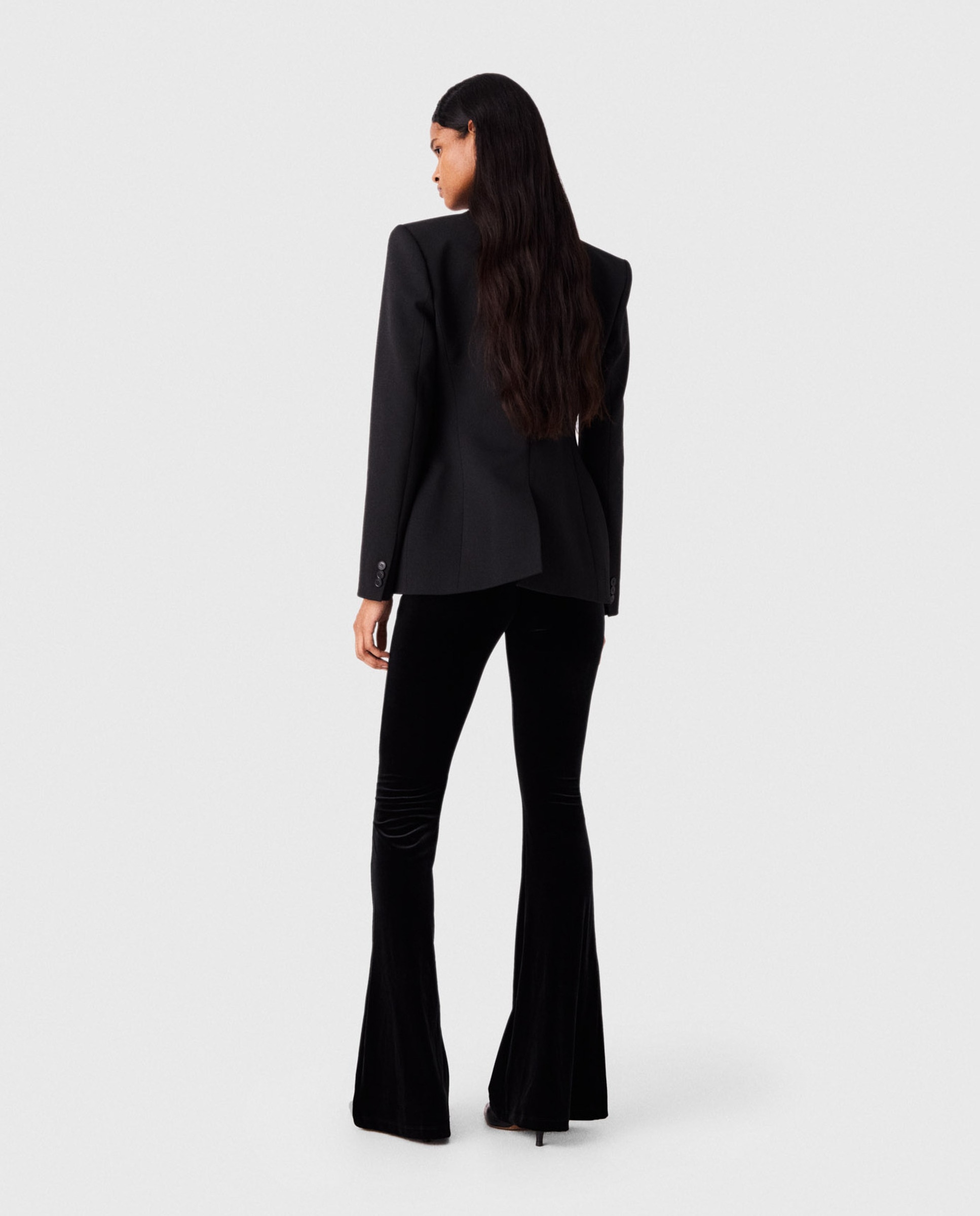 Pantalones de campana de mujer de terciopelo elástico - Maje - Negro Negro-2