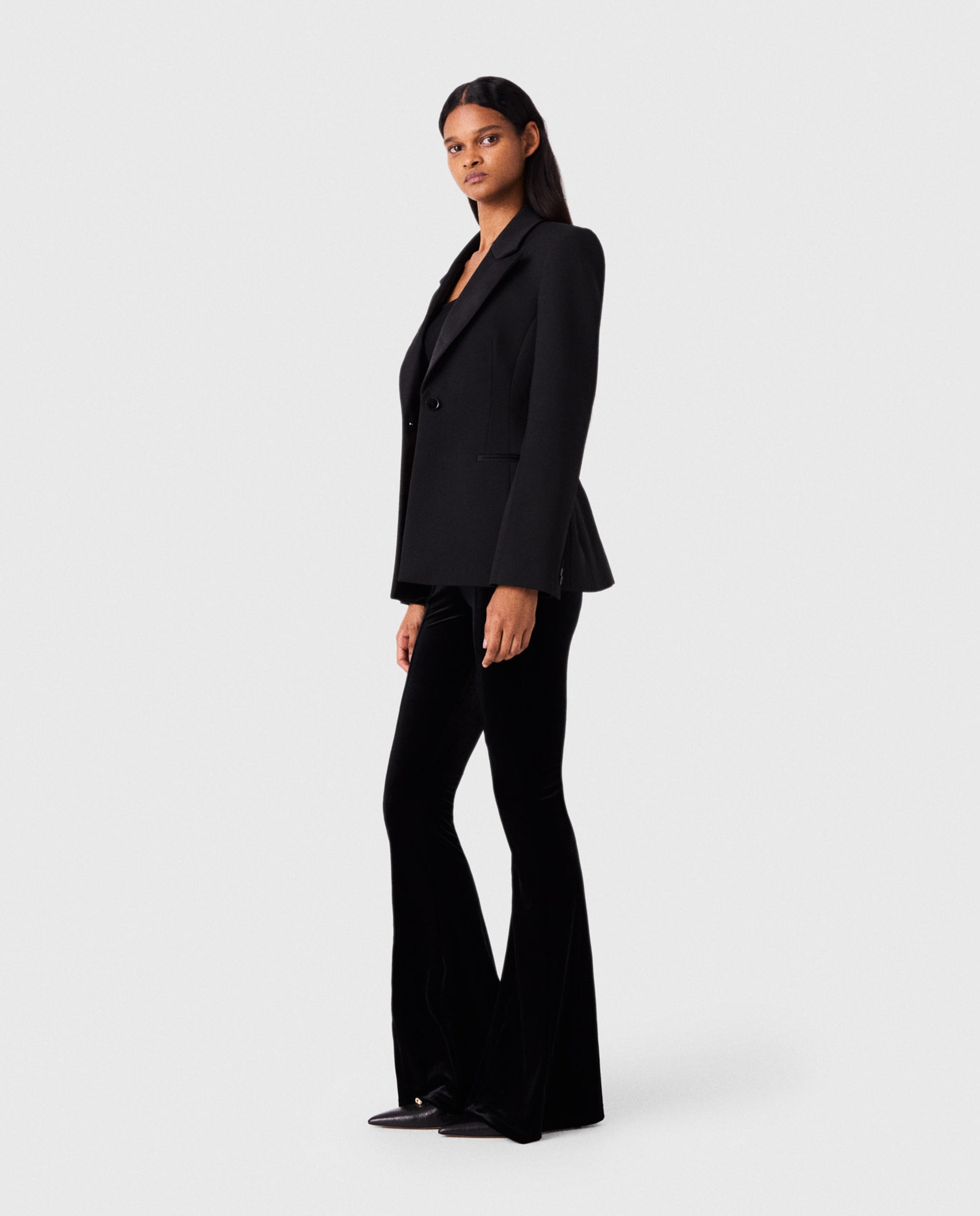 Pantalones de campana de mujer de terciopelo elástico - Maje - Negro Negro-3