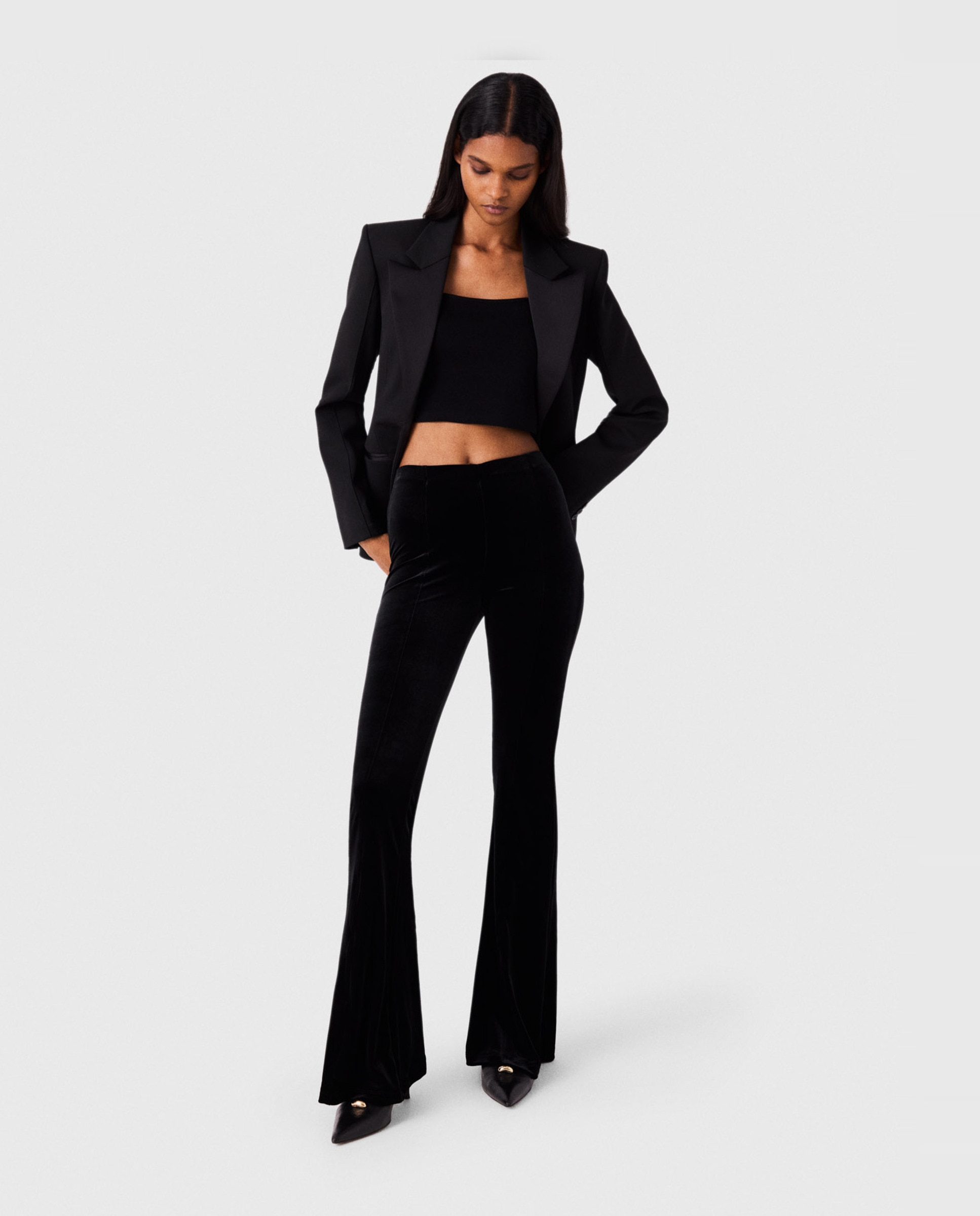 Pantalones de campana de mujer de terciopelo elástico - Maje - Negro Negro-6