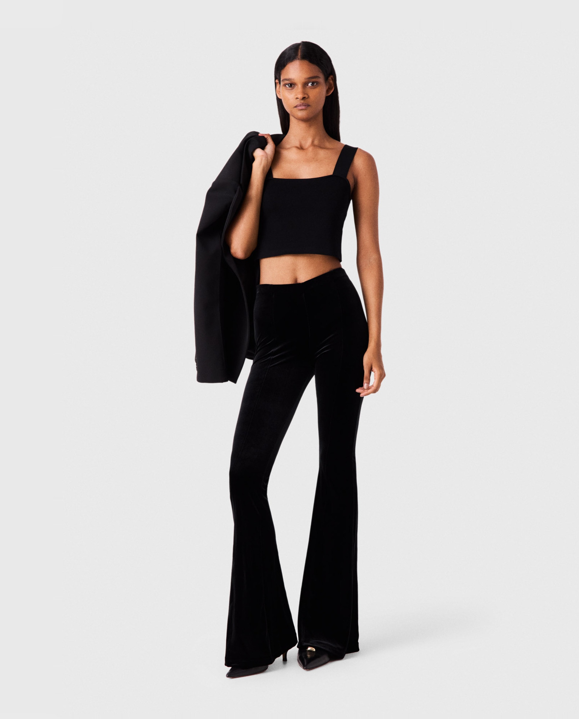 Pantalones de campana de mujer de terciopelo elástico - Maje - Negro Negro-7