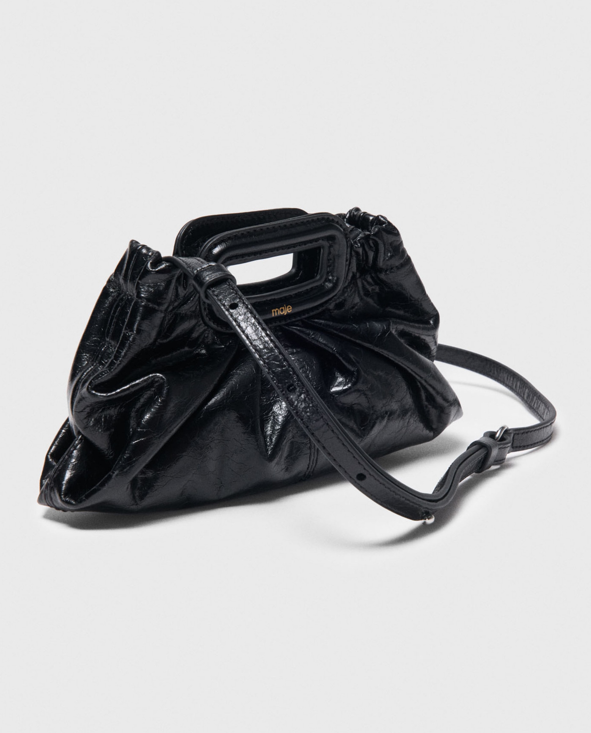 Mini de mujer clutch de piel craquelada - Maje - Negro Negro-3