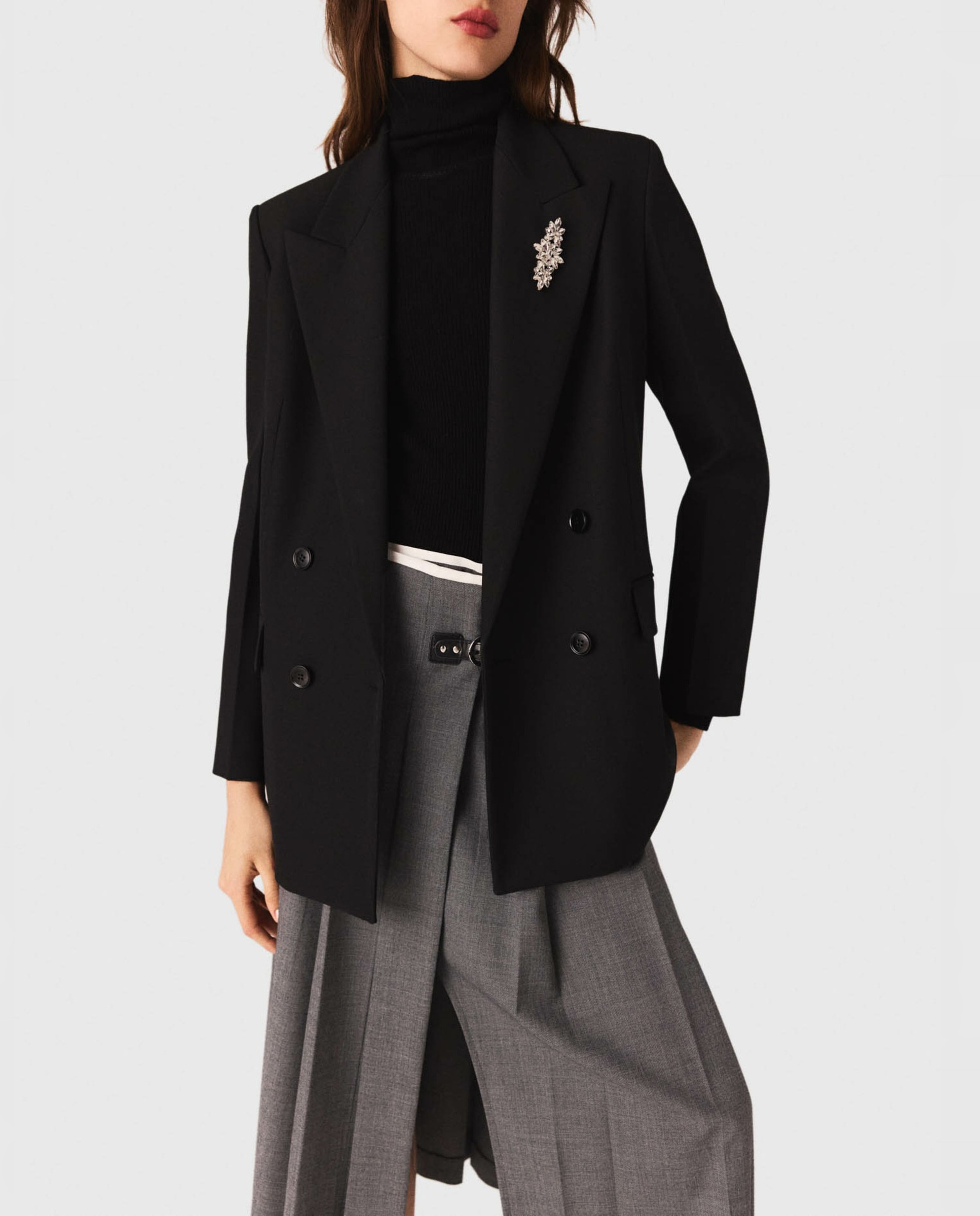 Chaqueta de mujer de doble botonadura - Maje - Negro Negro-6