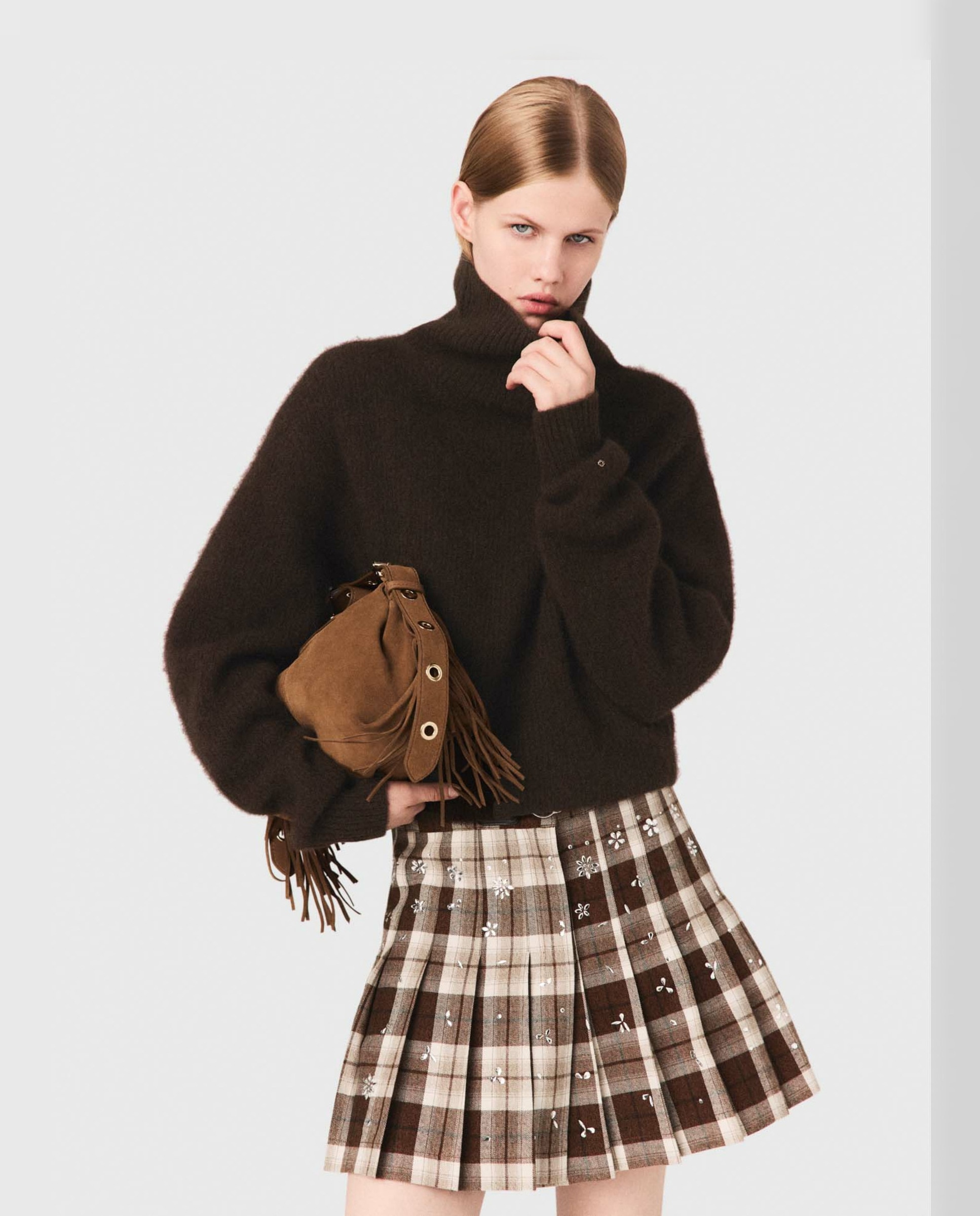 Imagen 0 de Jersey de mujer de cuello alto de mezcla de yak Marrón oscuro