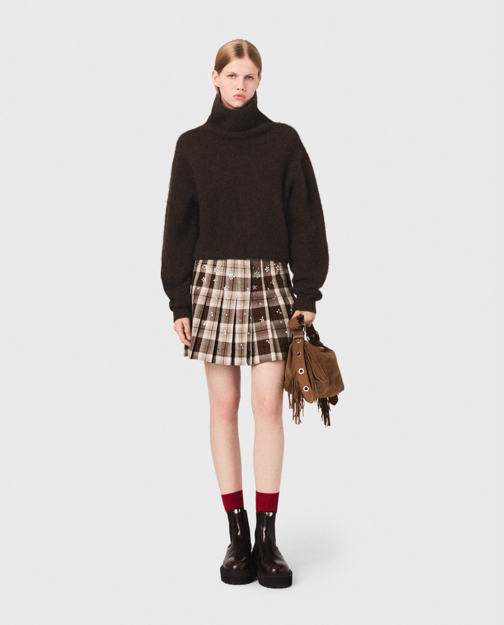 Jersey de mujer de cuello alto de mezcla de yak - Maje - Marrón oscuro Marrón oscuro-4