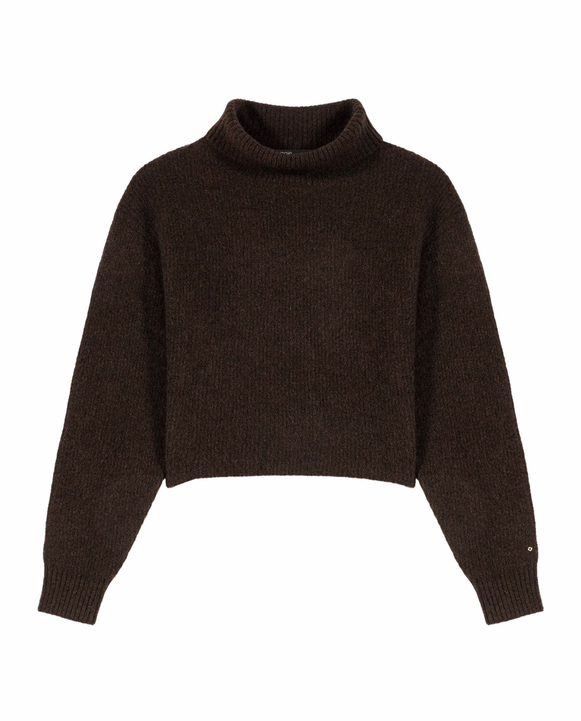 Jersey de mujer de cuello alto de mezcla de yak - Maje - Marrón oscuro Marrón oscuro-7