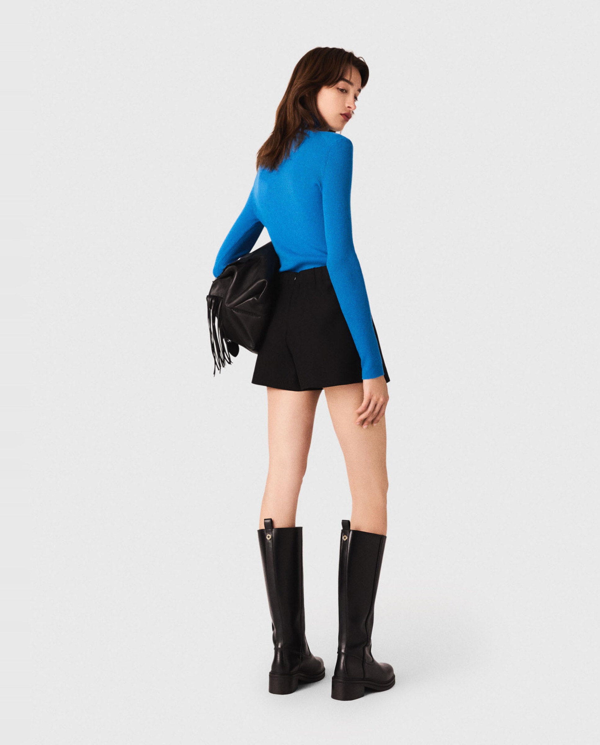 Pantalón de mujer corto de sastre trampantojo - Maje - Negro Negro-2