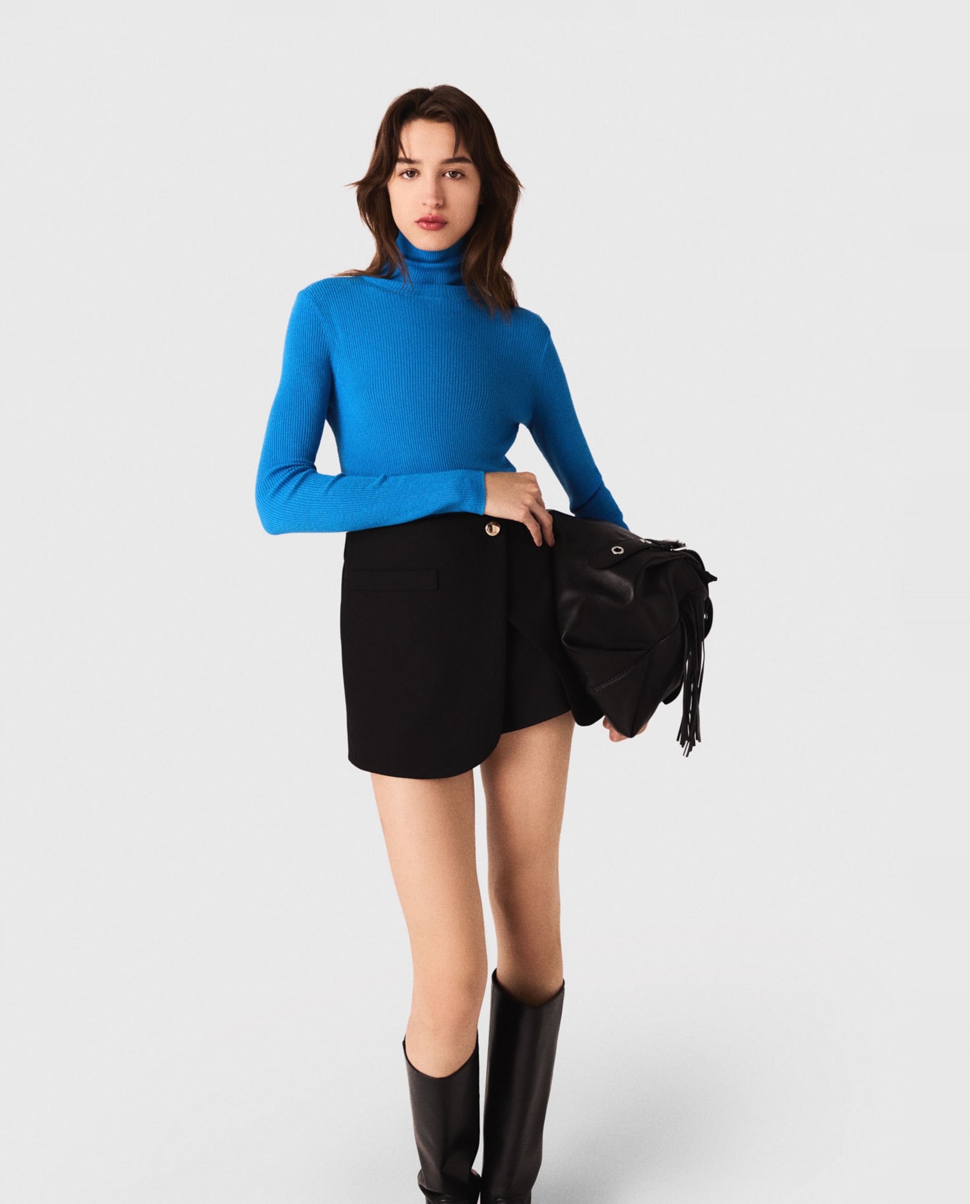 Pantalón de mujer corto de sastre trampantojo - Maje - Negro Negro-3