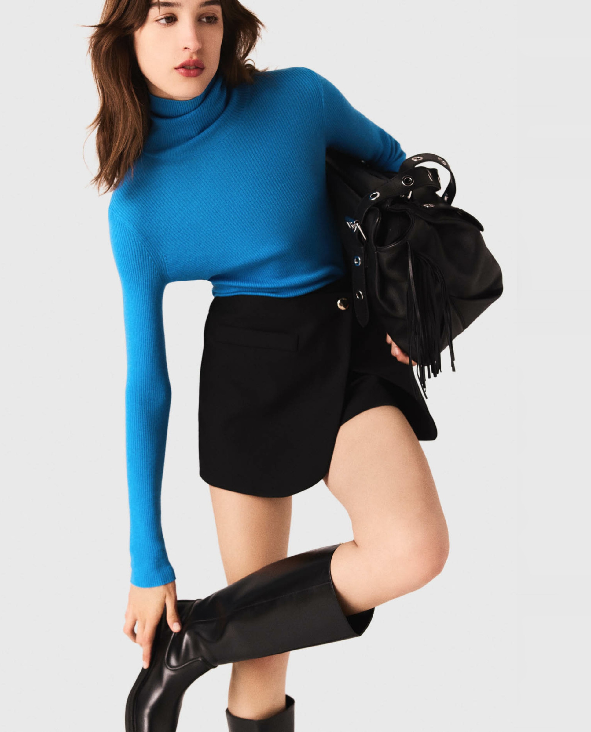 Pantalón de mujer corto de sastre trampantojo - Maje - Negro Negro-4