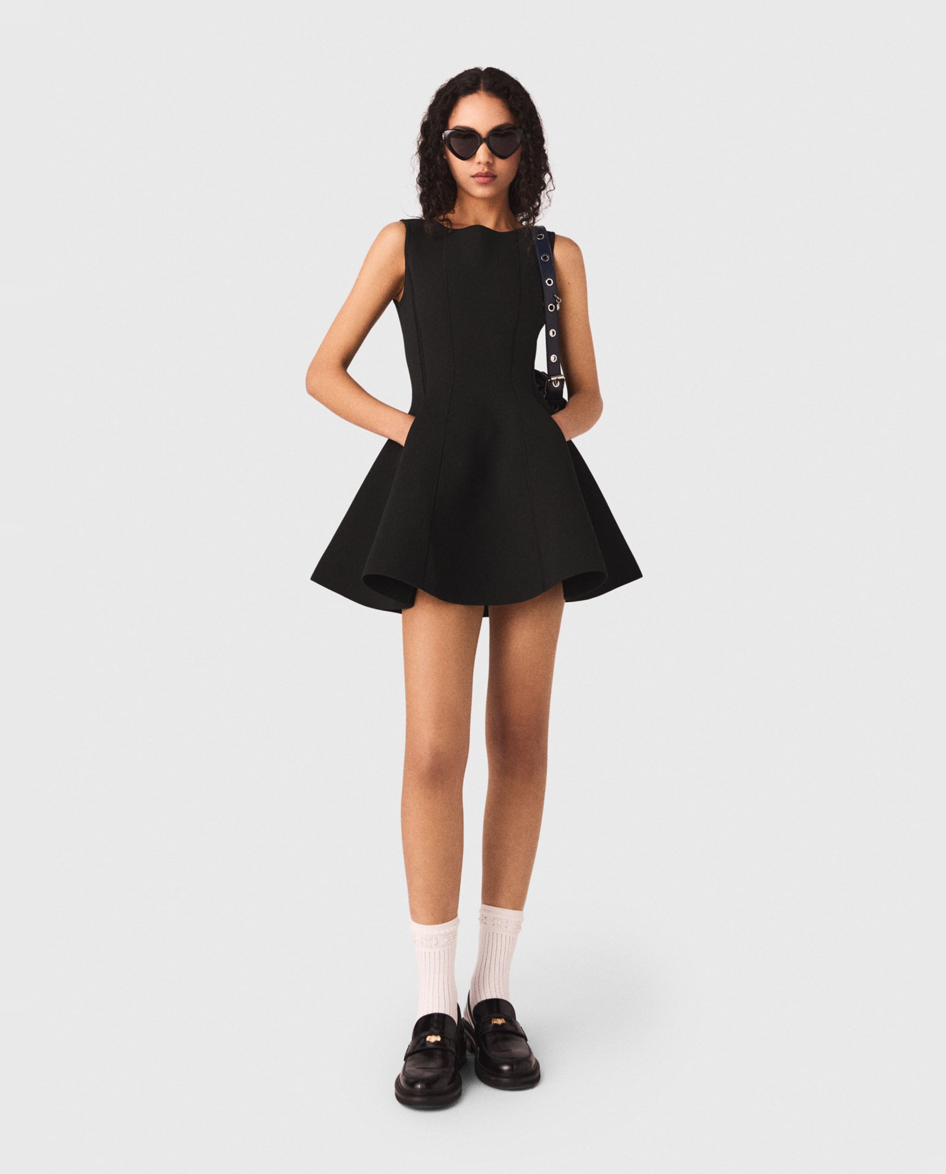 Vestido corto acampanado con lazos joya - Maje - Negro Negro-1