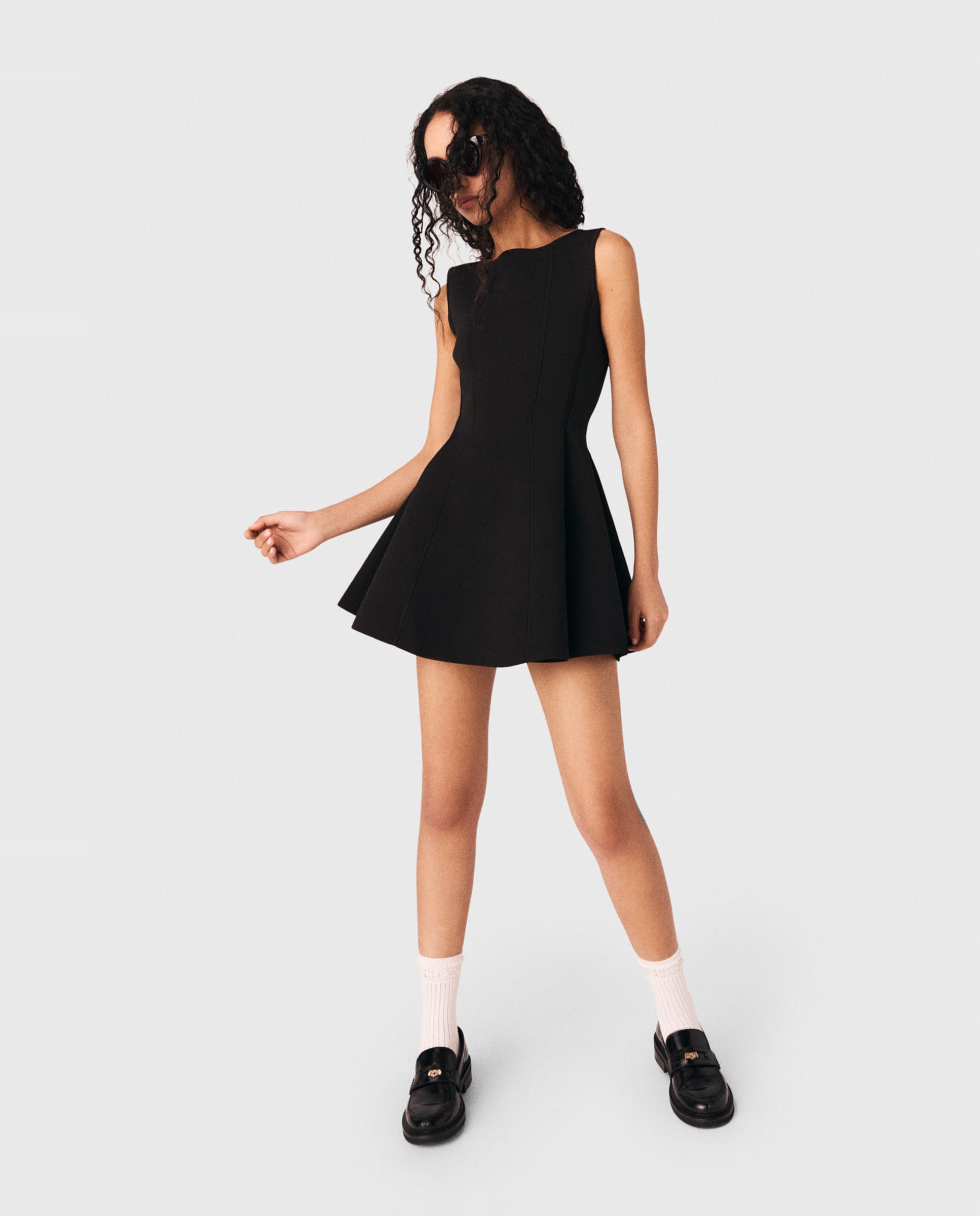 Vestido corto acampanado con lazos joya - Maje - Negro Negro-4