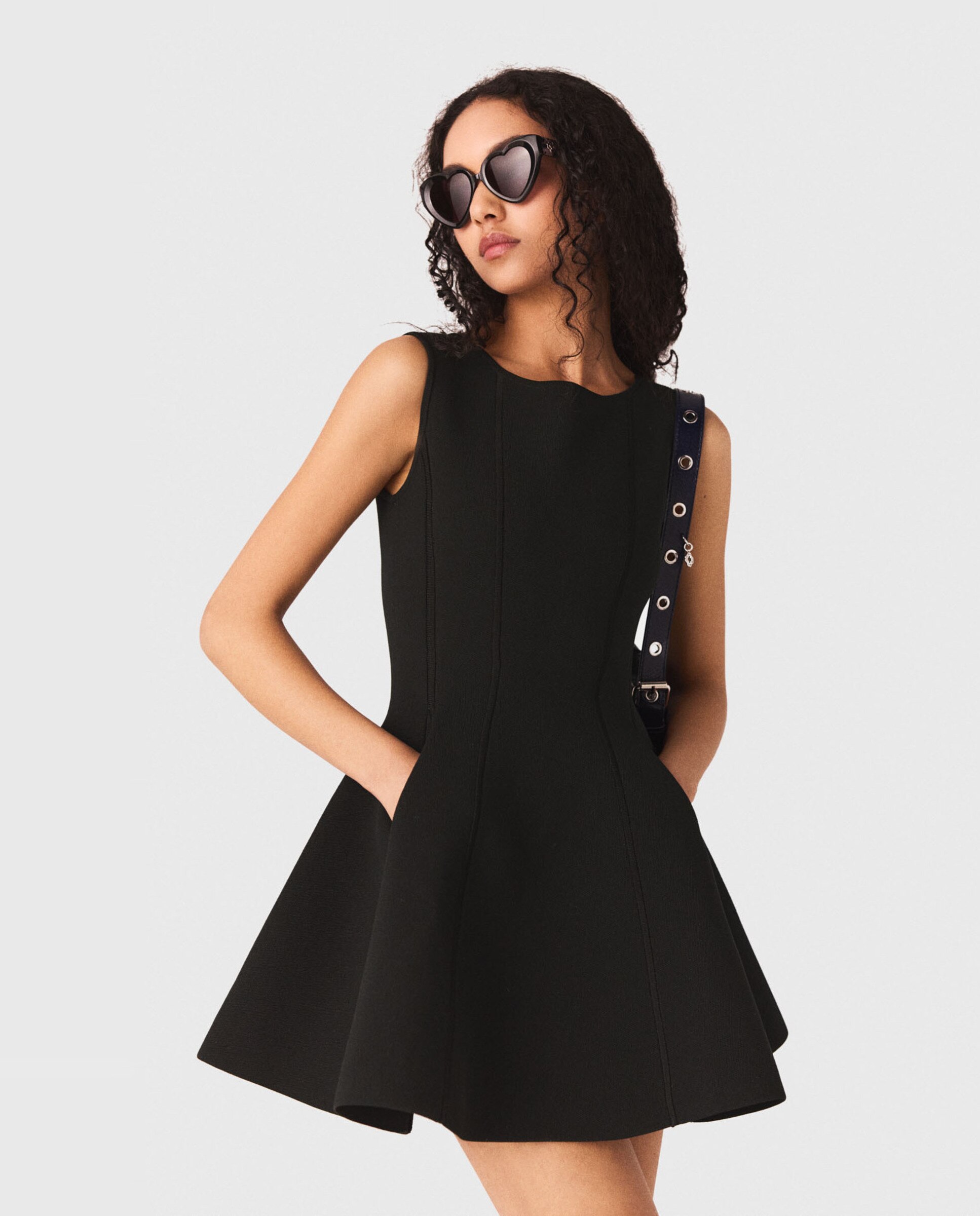 Vestido corto acampanado con lazos joya - Maje - Negro Negro-6