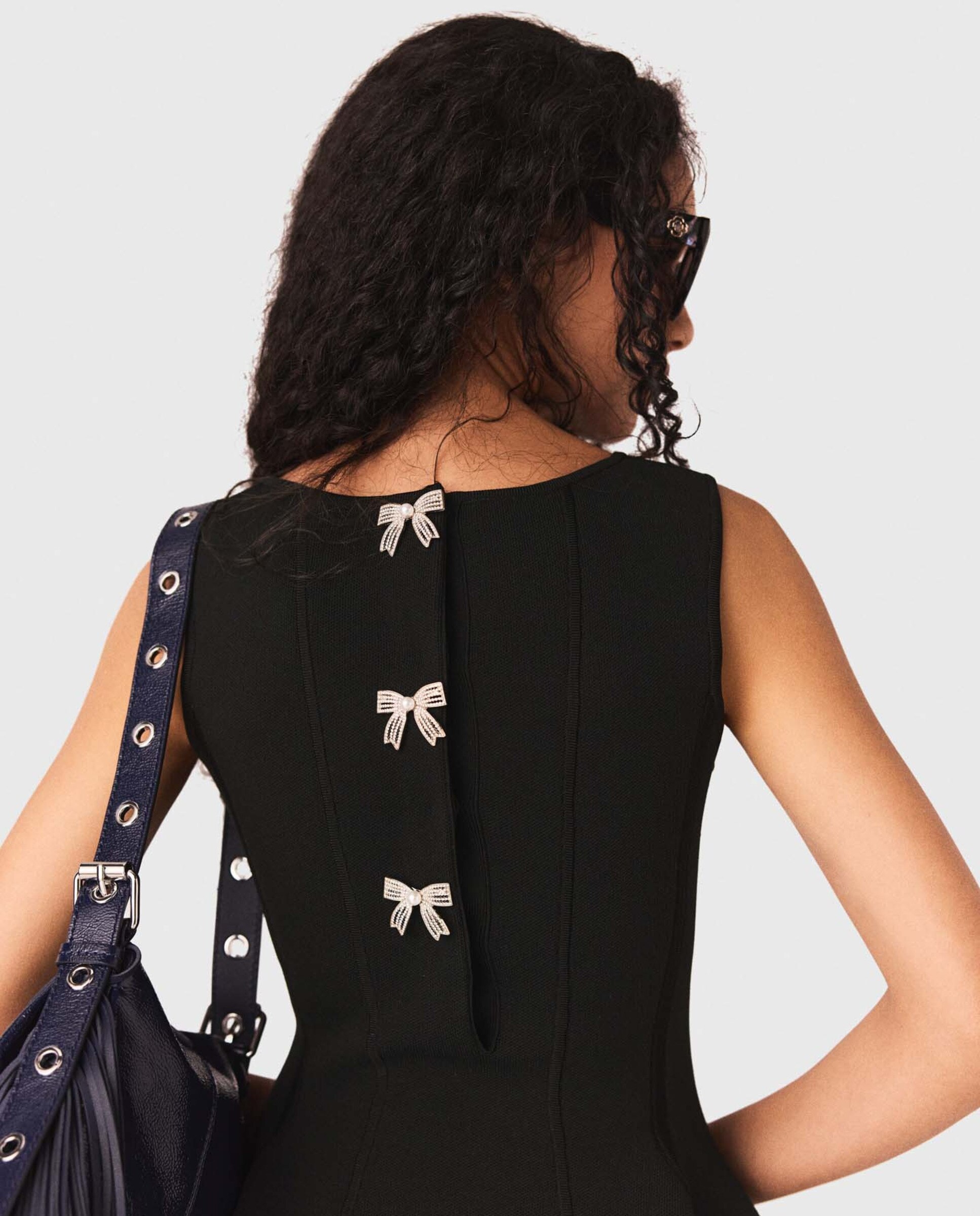 Vestido corto acampanado con lazos joya - Maje - Negro Negro-7