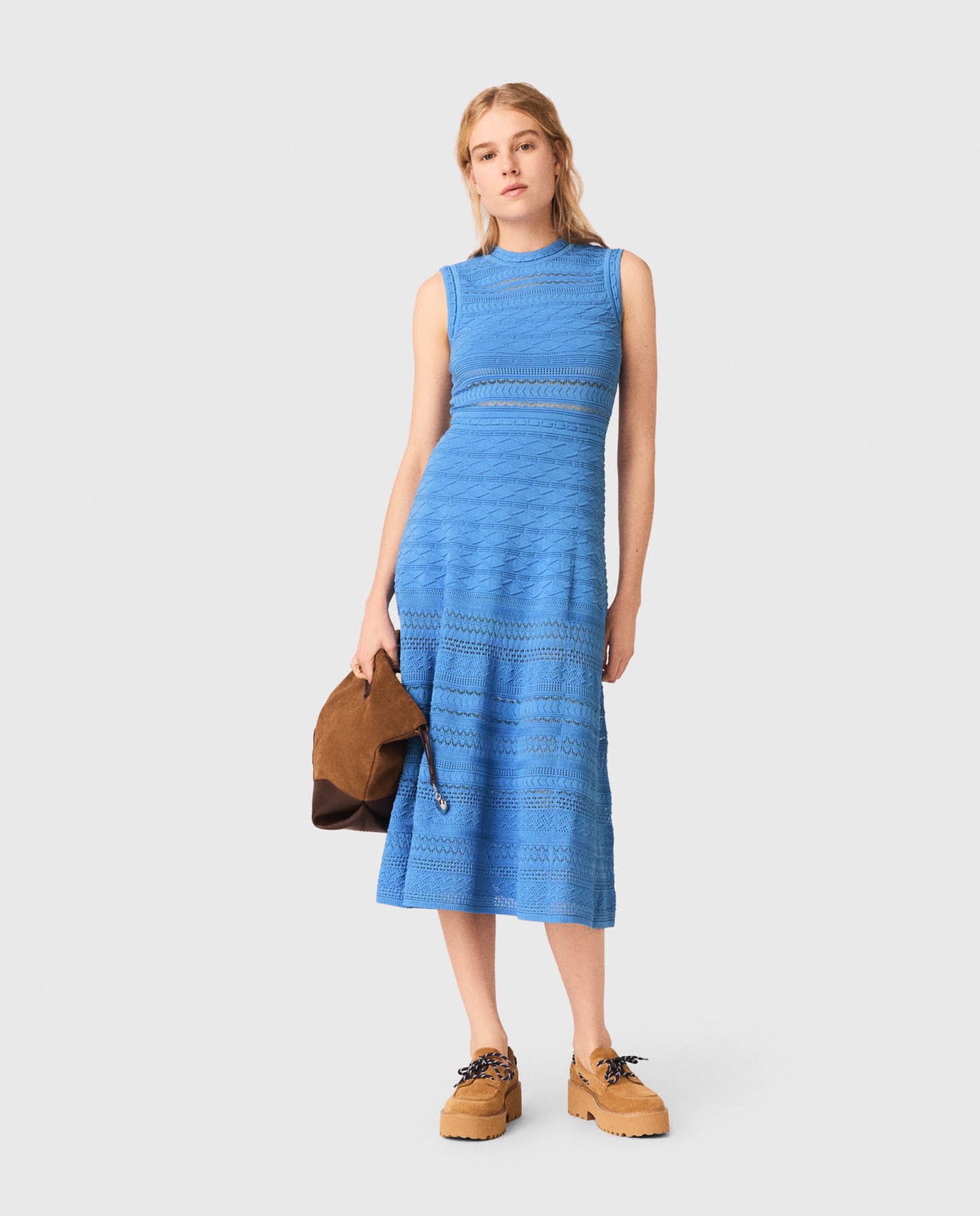 Maje - Vestido midi jacquard calado.