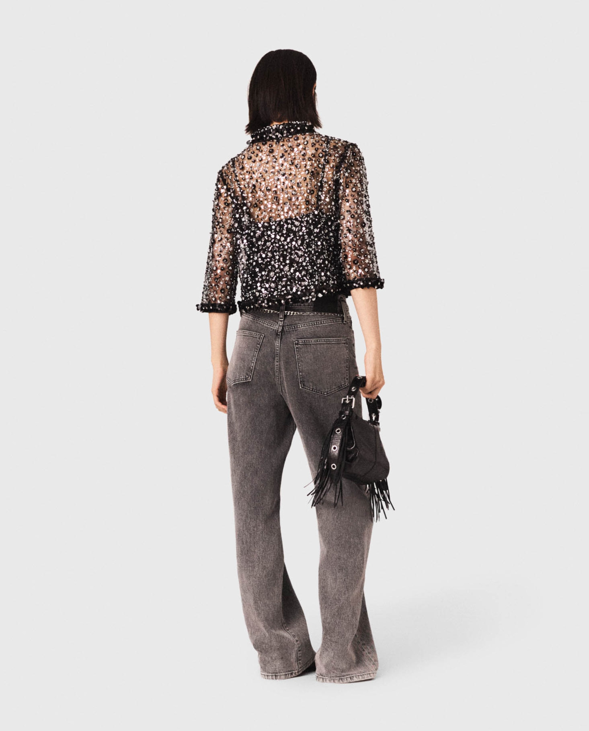 Camisa de mujer de tul bordado con lentejuelas - Maje - Negro Negro-2