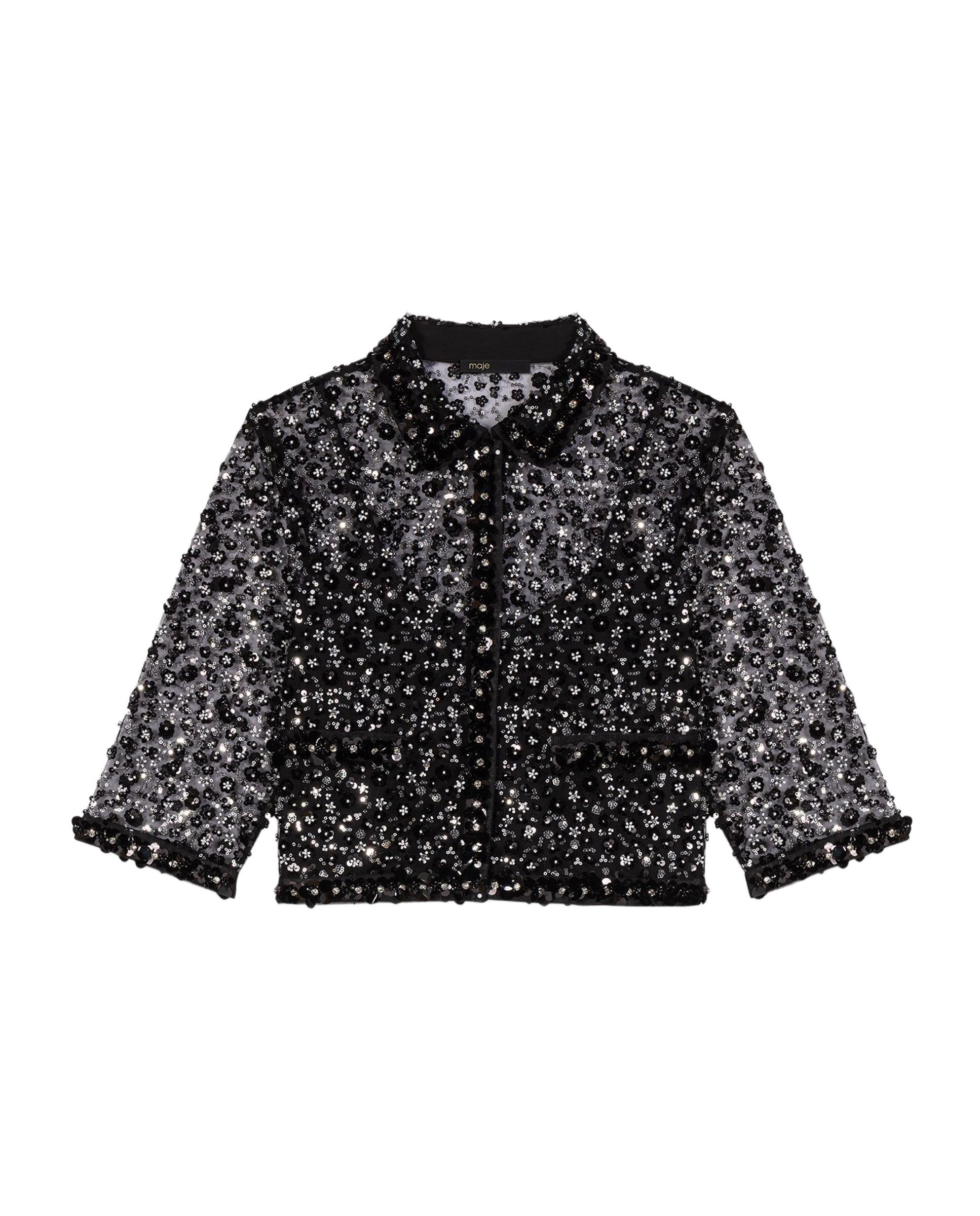 Camisa de mujer de tul bordado con lentejuelas - Maje - Negro Negro-8