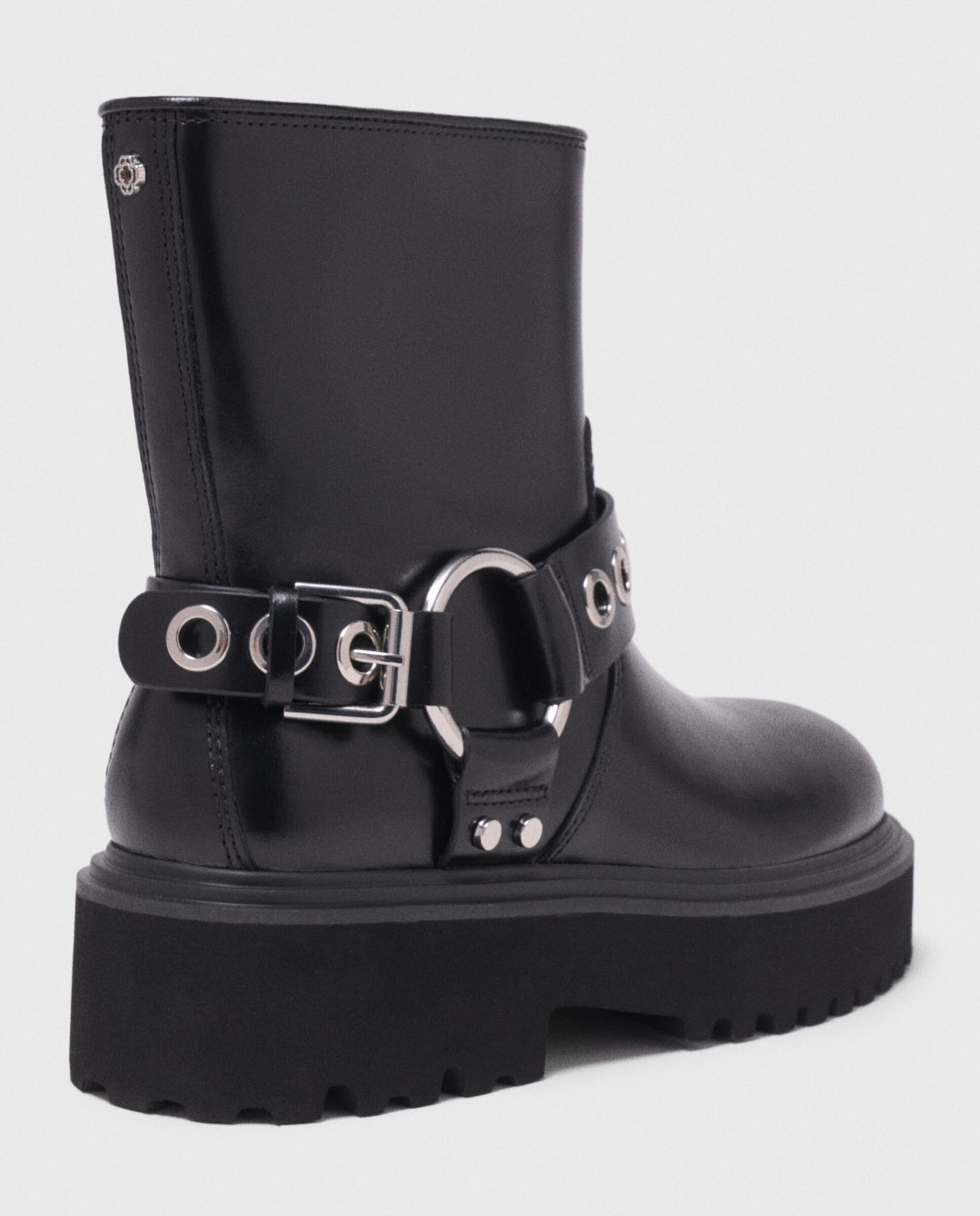 Botín biker de mujer con arnés de cuero bajo - Maje - Negro Negro-6