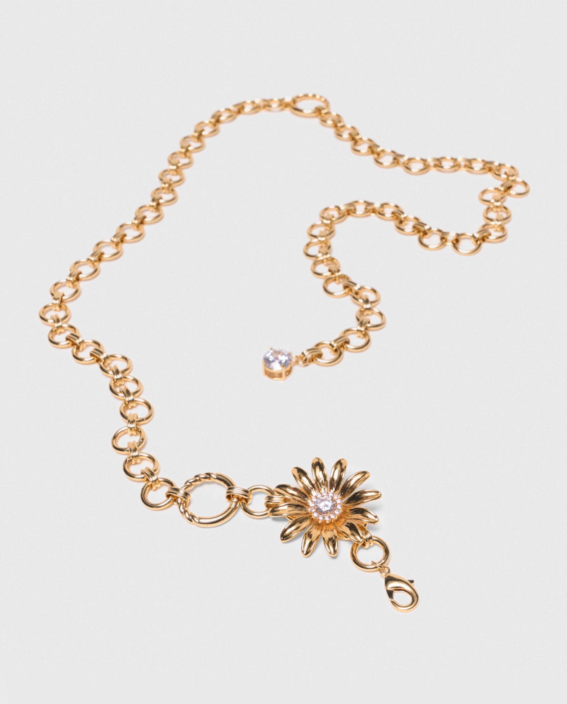 Cinturón de fiesta, cadena dorada y flores con strass - Maje - Oro Oro-3
