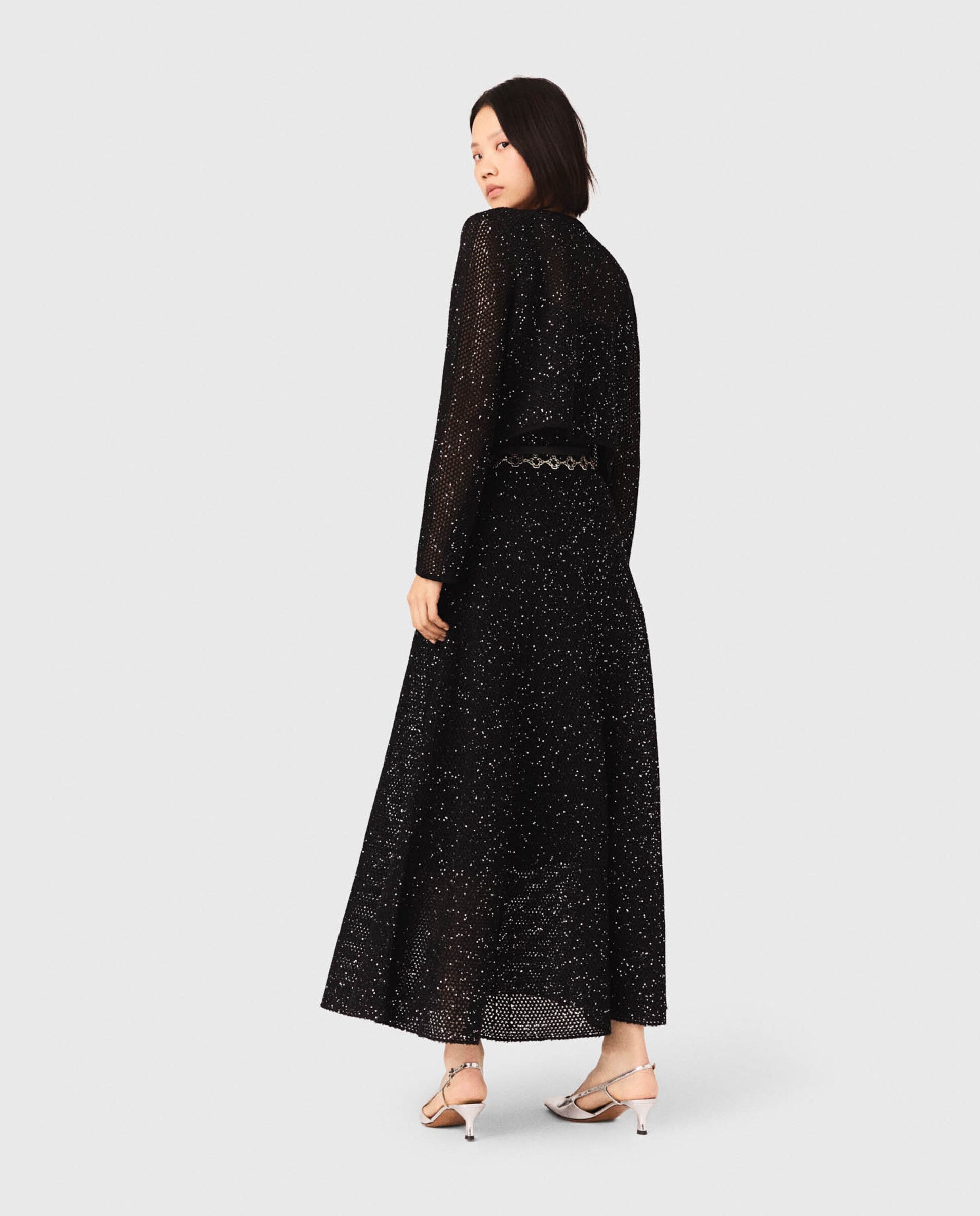 Cárdigan de punto de mujer con strass y lentejuelas - Maje - Negro Negro-2