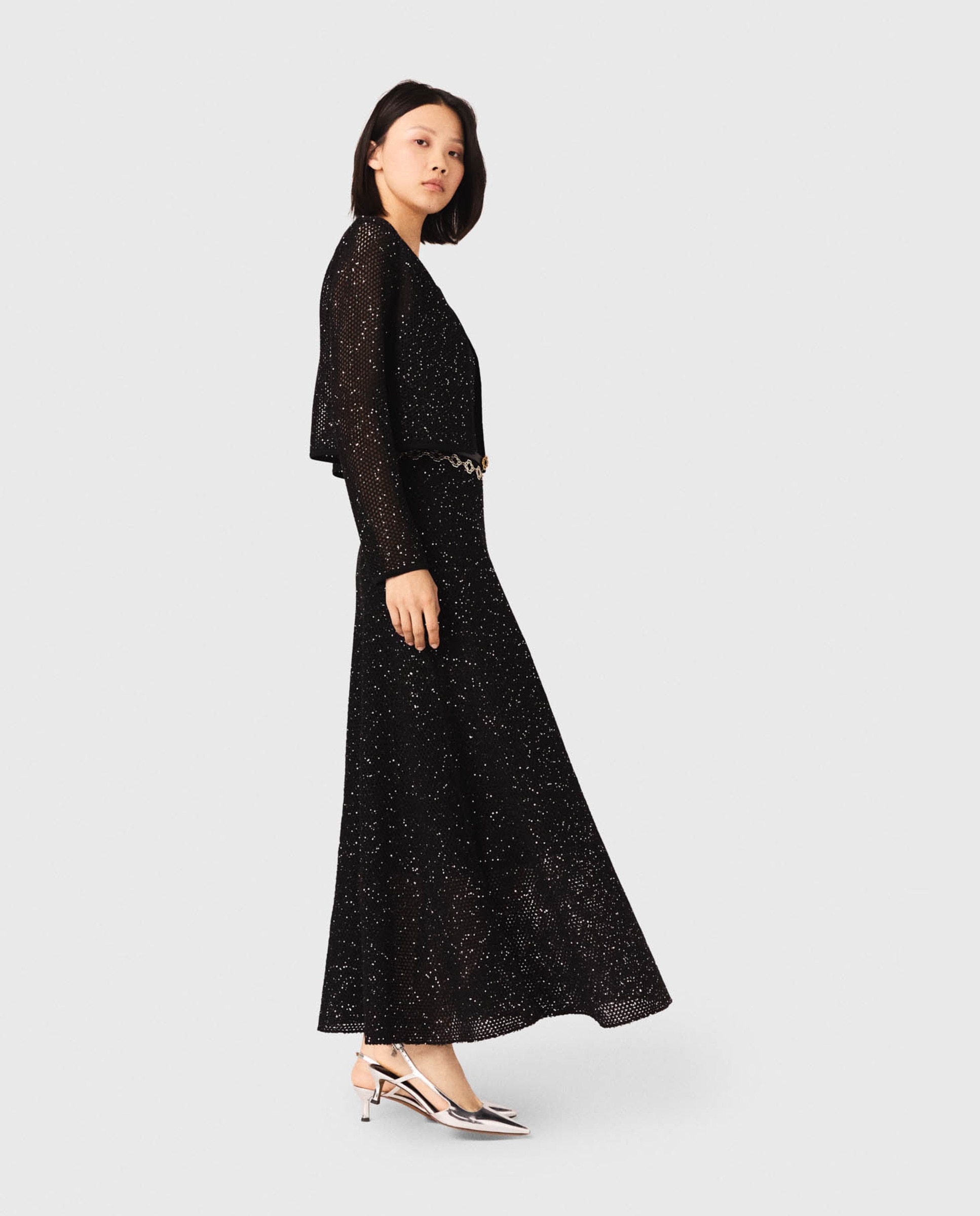 Cárdigan de punto de mujer con strass y lentejuelas - Maje - Negro Negro-3