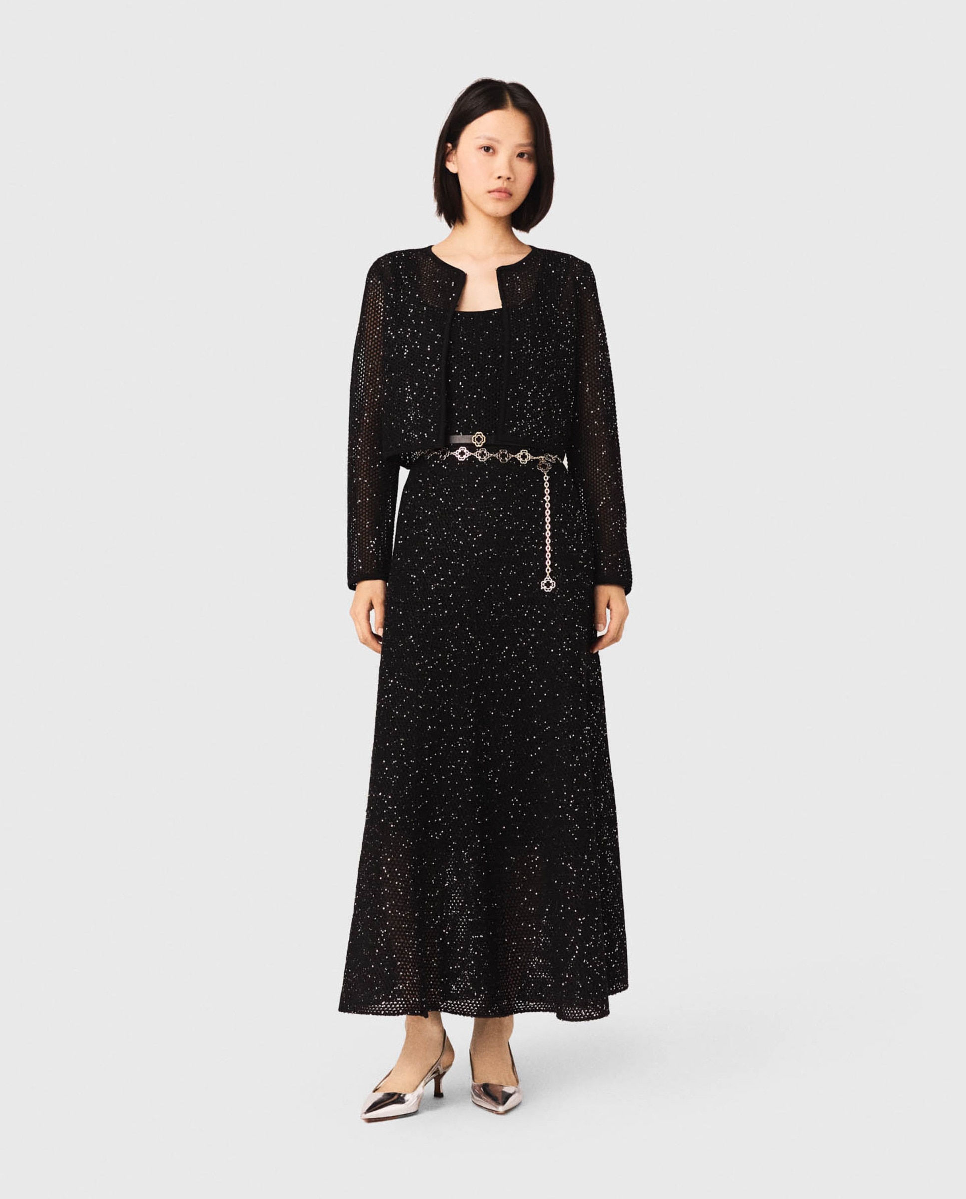 Cárdigan de punto de mujer con strass y lentejuelas - Maje - Negro Negro-4