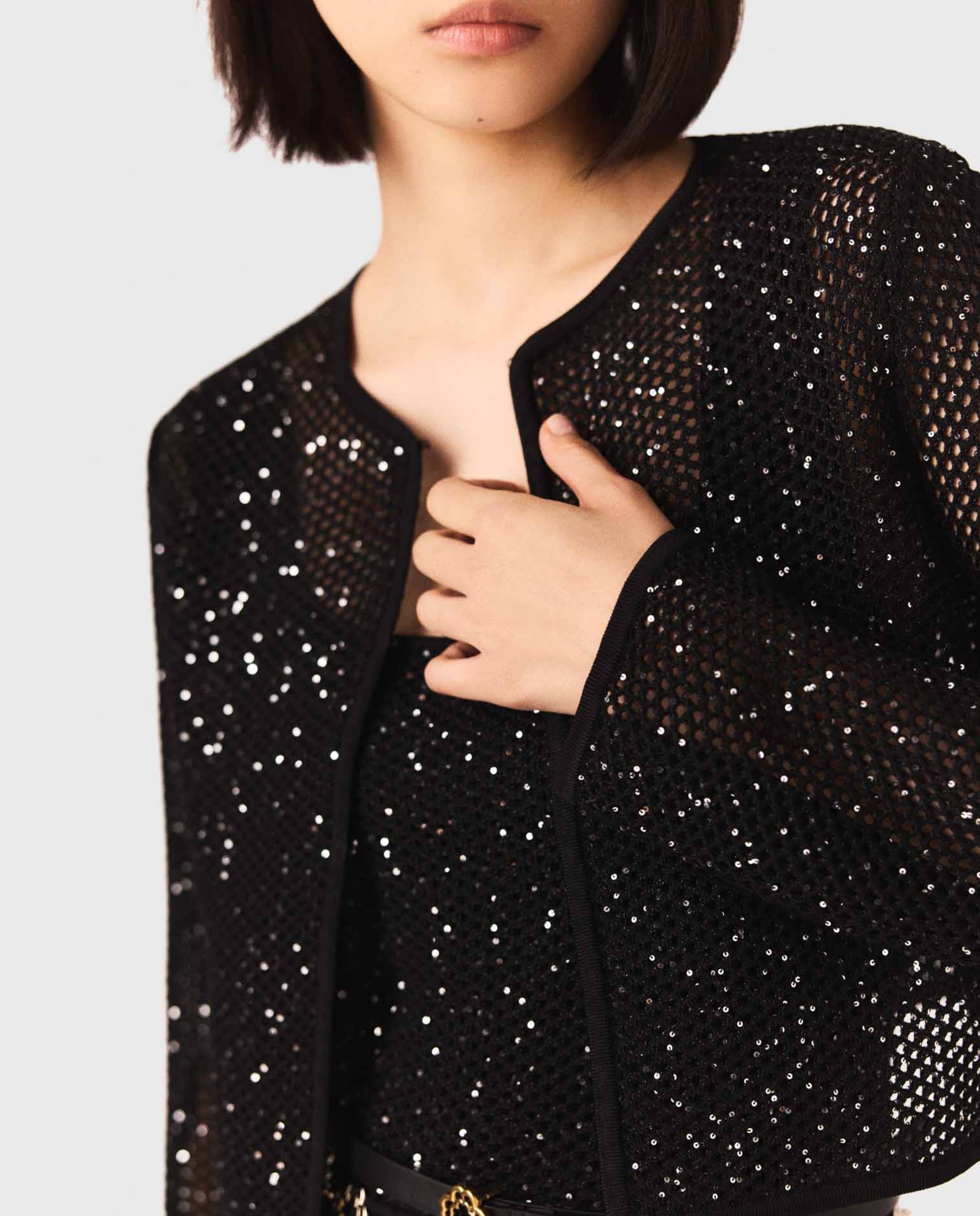 Cárdigan de punto de mujer con strass y lentejuelas - Maje - Negro Negro-6