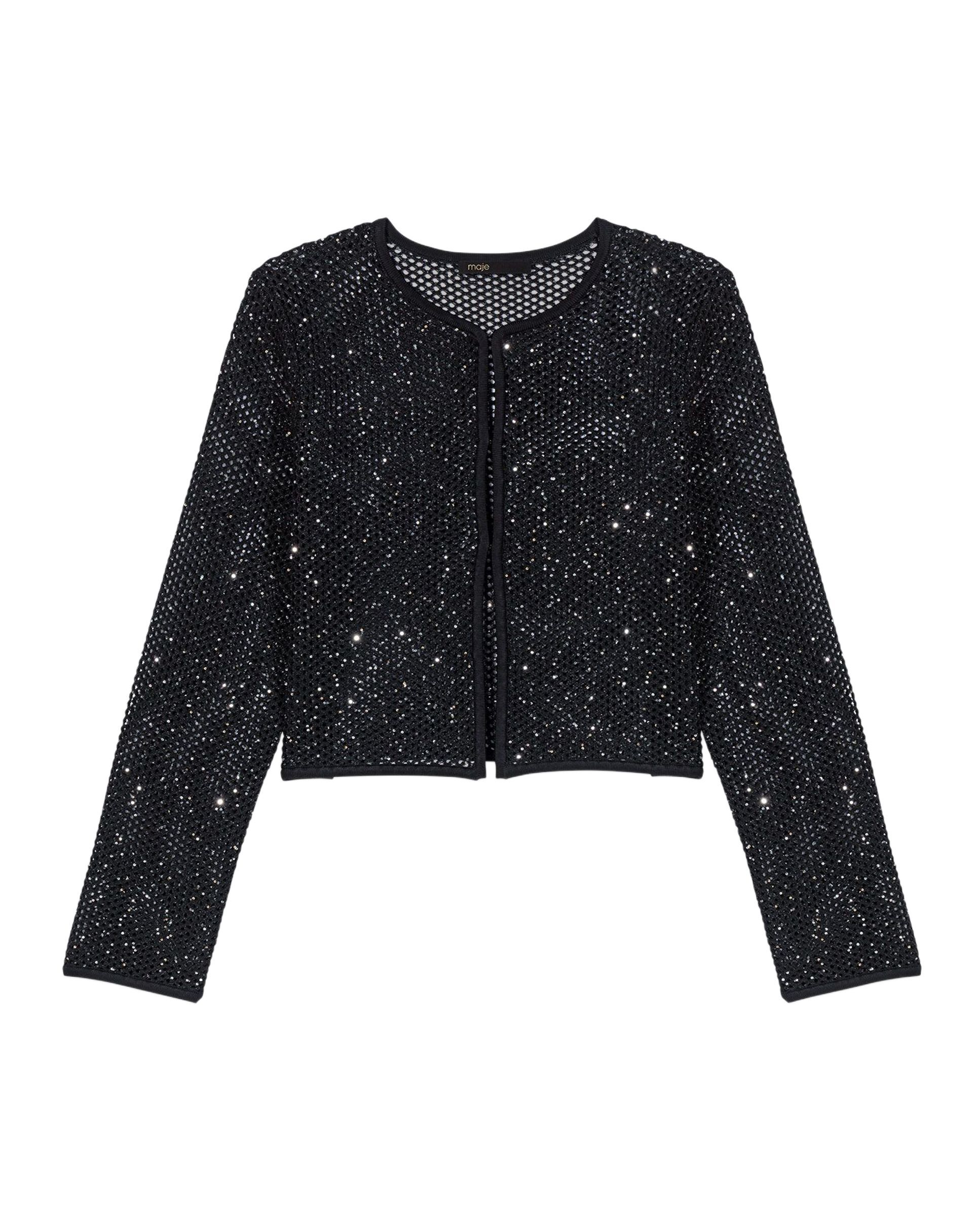 Cárdigan de punto de mujer con strass y lentejuelas - Maje - Negro Negro-7