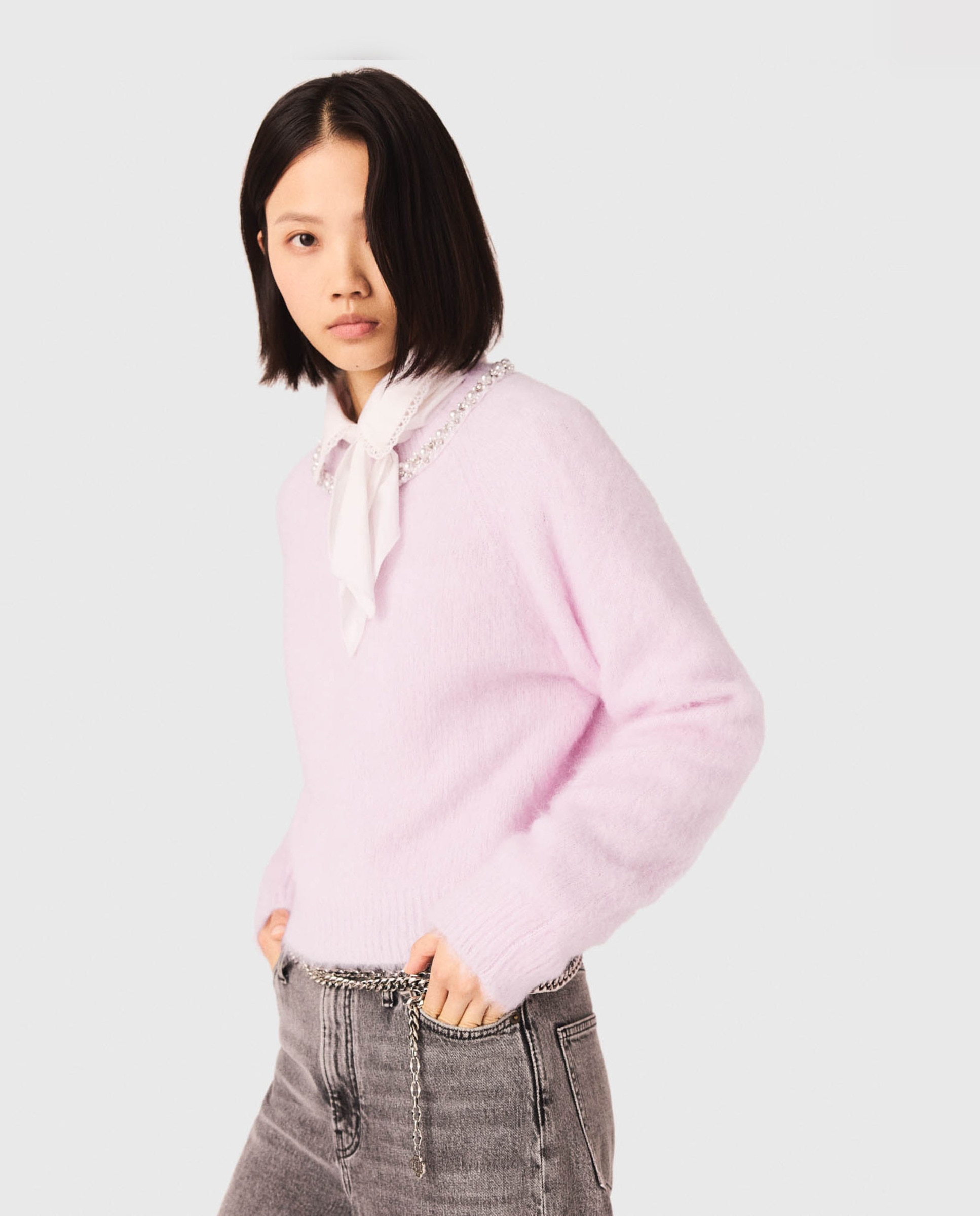 Jersey de mujer desmontable con perlas, pedrería y alpaca - Maje - Rosa Rosa-1
