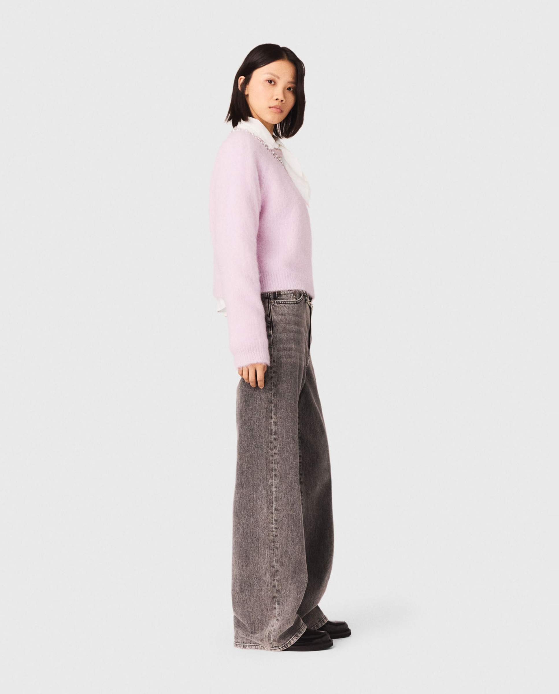 Jersey de mujer desmontable con perlas, pedrería y alpaca - Maje - Rosa Rosa-3