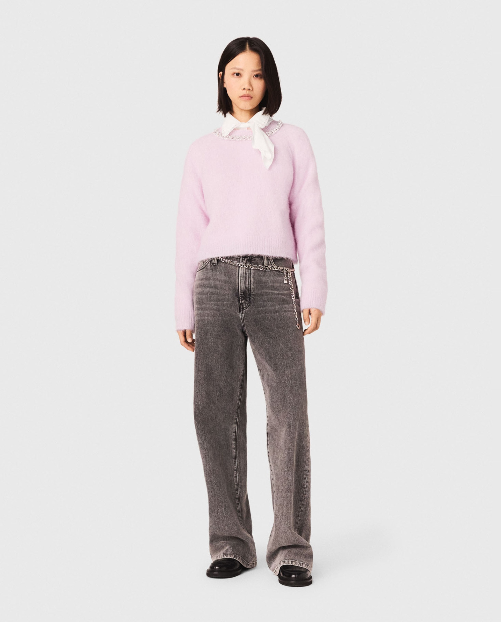 Jersey de mujer desmontable con perlas, pedrería y alpaca - Maje - Rosa Rosa-4