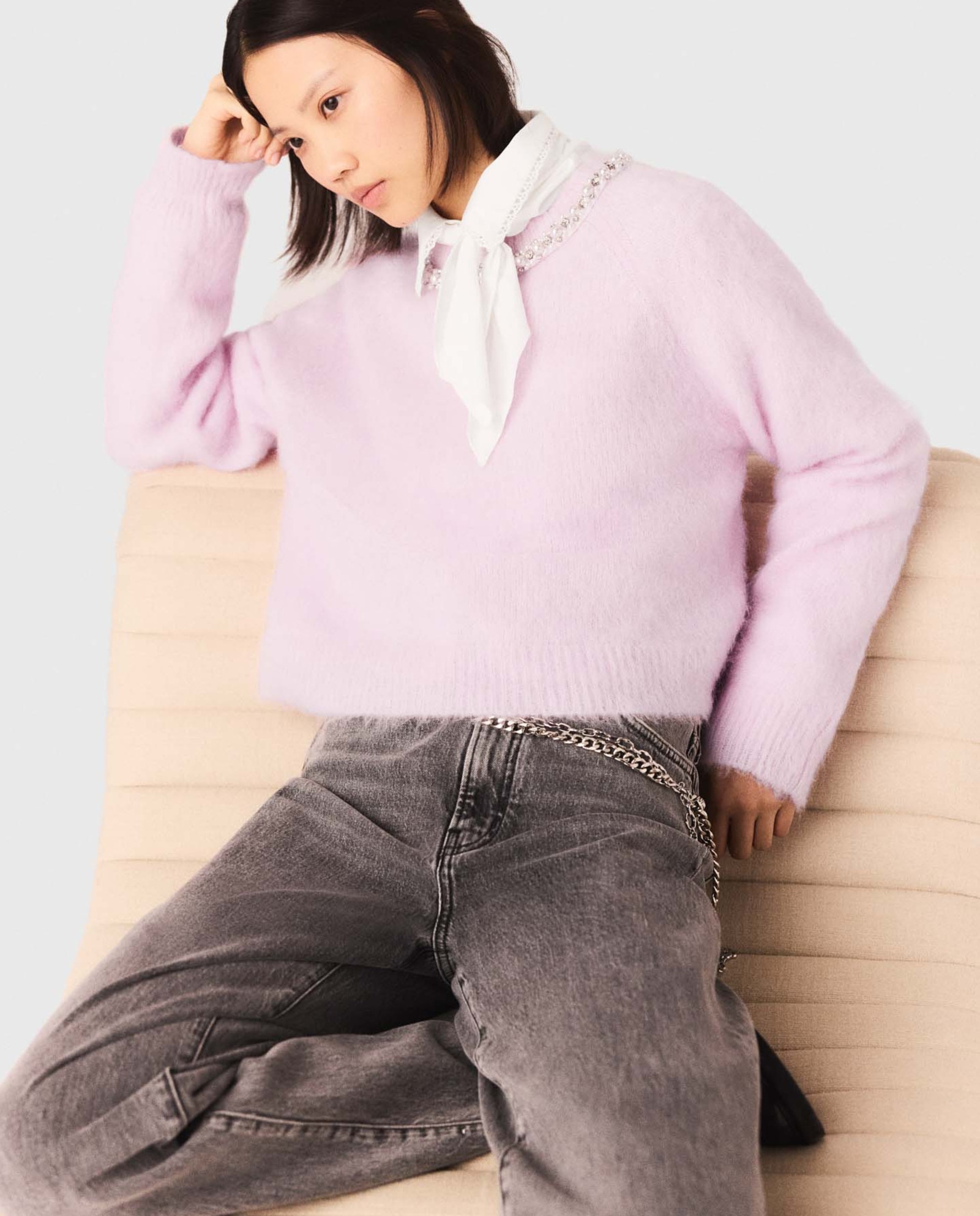 Jersey de mujer desmontable con perlas, pedrería y alpaca - Maje - Rosa Rosa-5