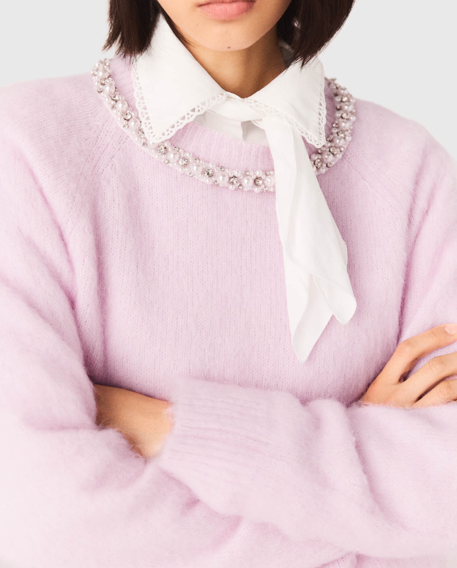 Jersey de mujer desmontable con perlas, pedrería y alpaca - Maje - Rosa Rosa-6