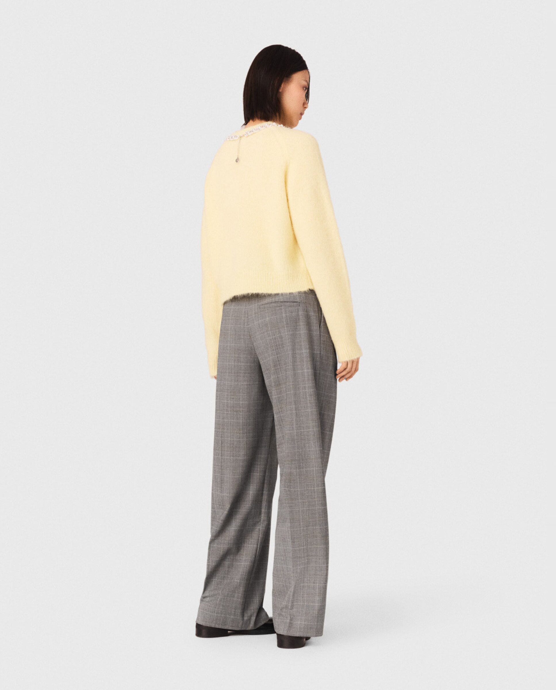 Jersey de mujer desmontable con perlas, pedrería y alpaca - Maje - Amarillo Amarillo-2