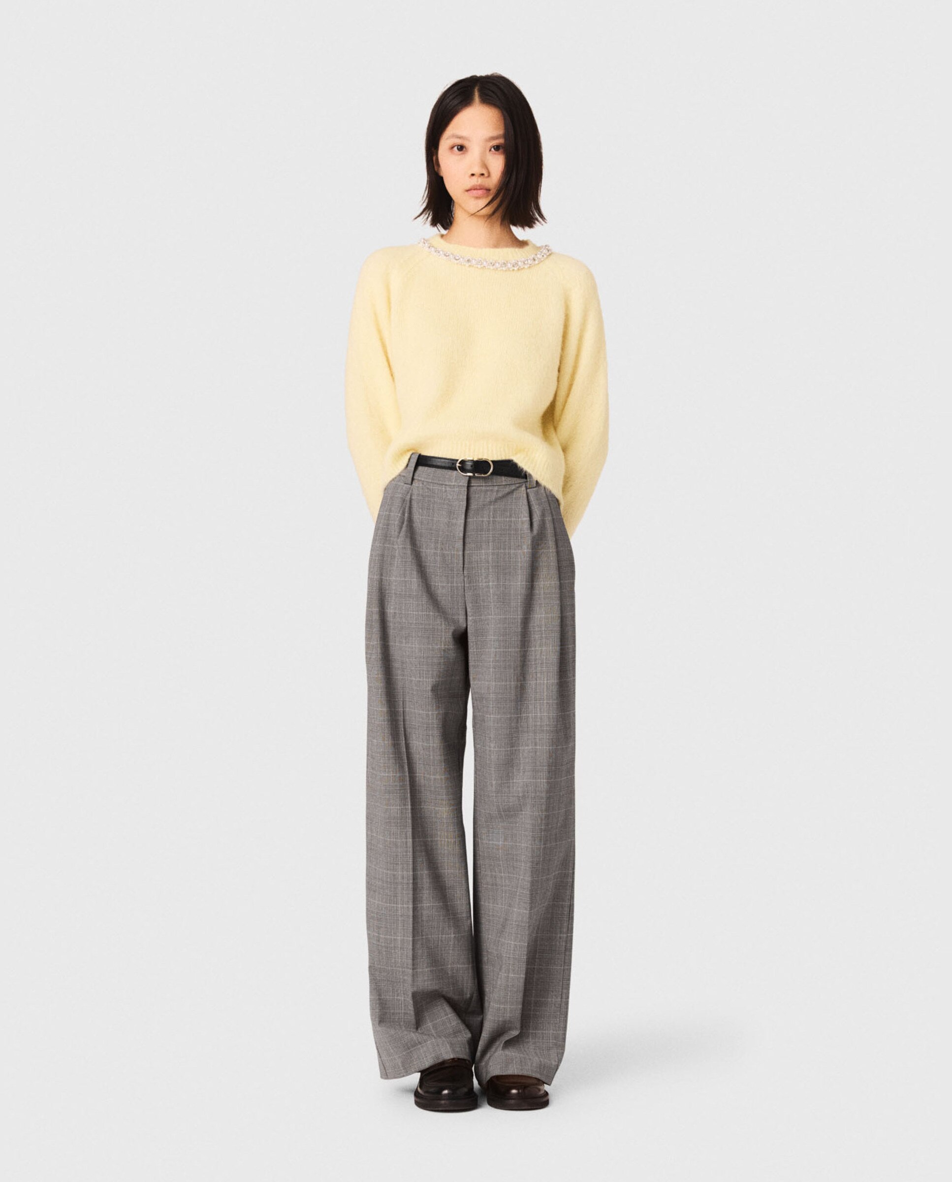 Jersey de mujer desmontable con perlas, pedrería y alpaca - Maje - Amarillo Amarillo-4