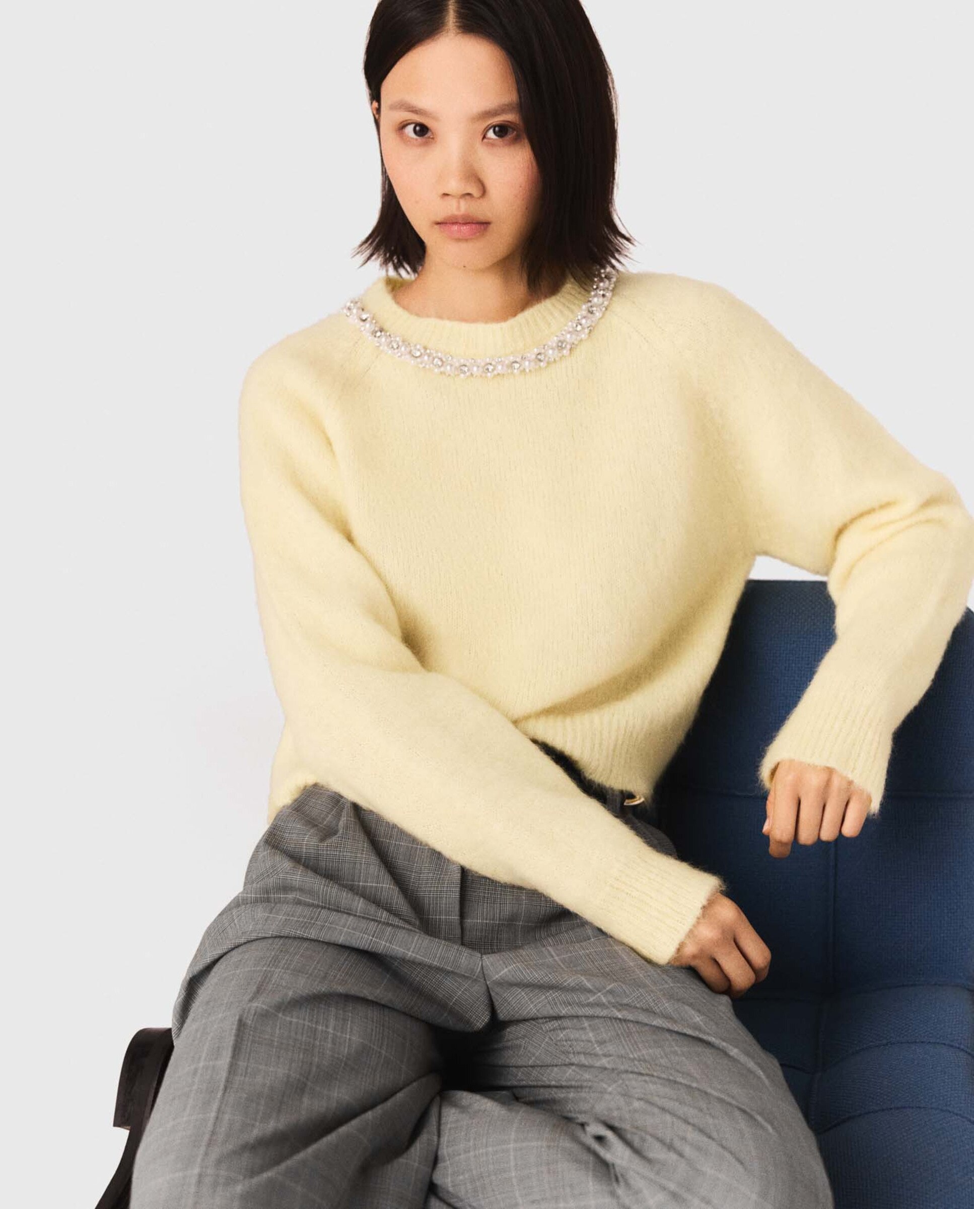 Jersey de mujer desmontable con perlas, pedrería y alpaca - Maje - Amarillo Amarillo-5