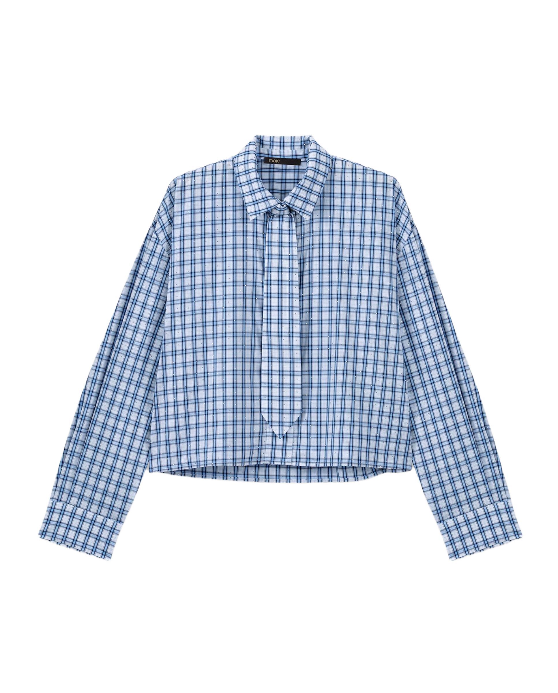 Camisa de mujer de cuadros con strass y corbata desmontable - Maje - Azul Azul-8