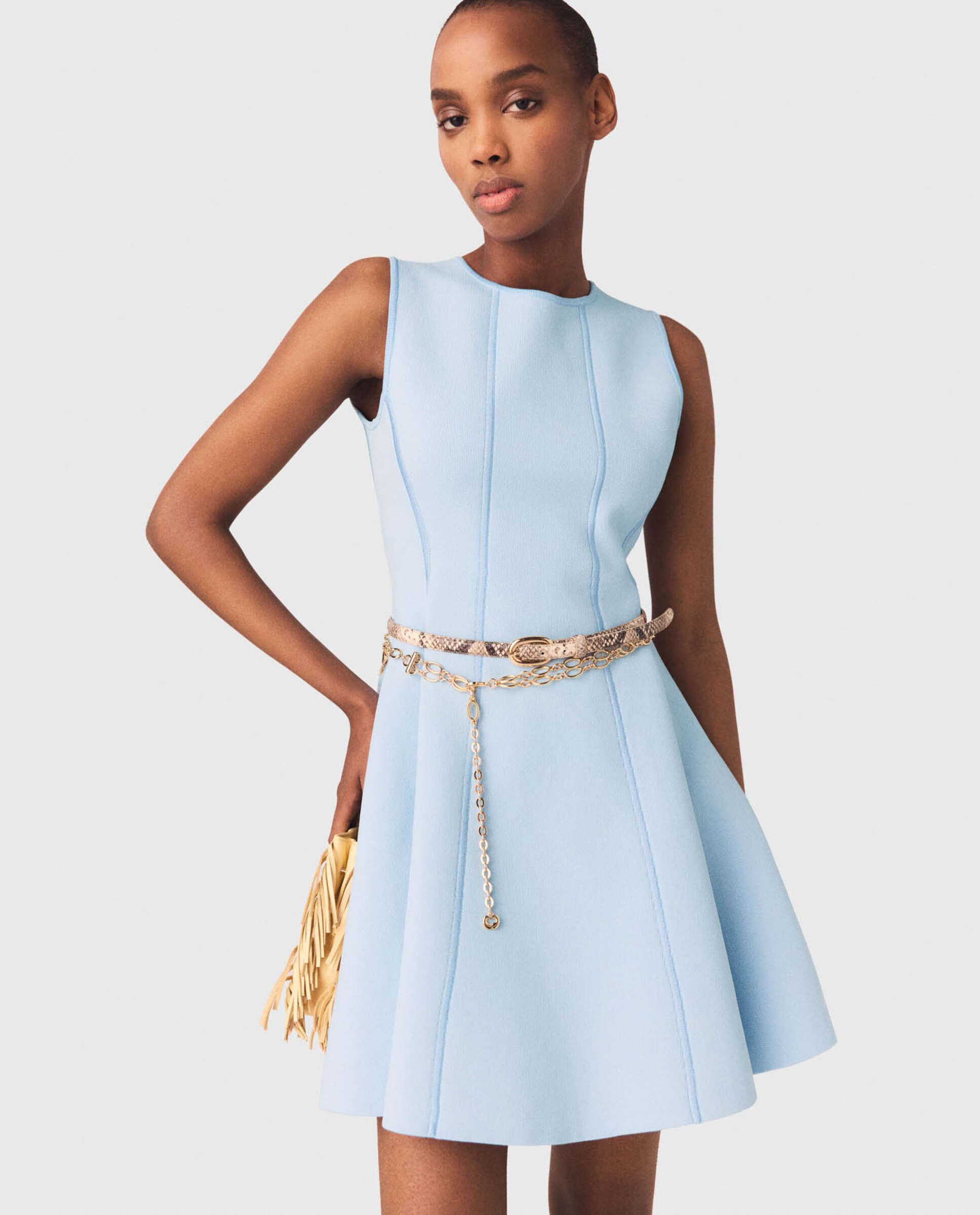 Vestido corto acampanado con lazos joya - Maje - Azul claro Azul claro-4