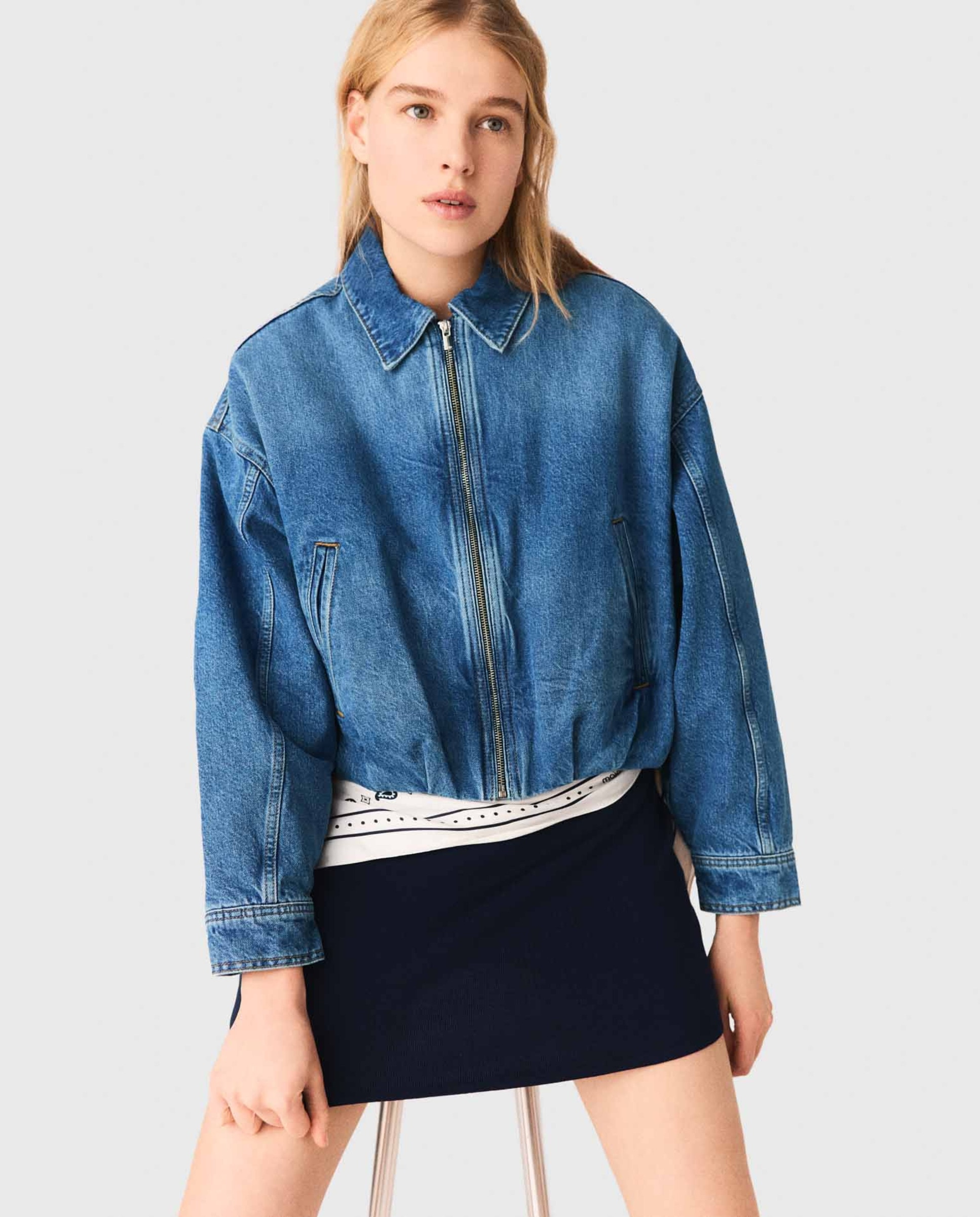 Maje - Cazadora Bomber de mujer vaquera 100% algodón.