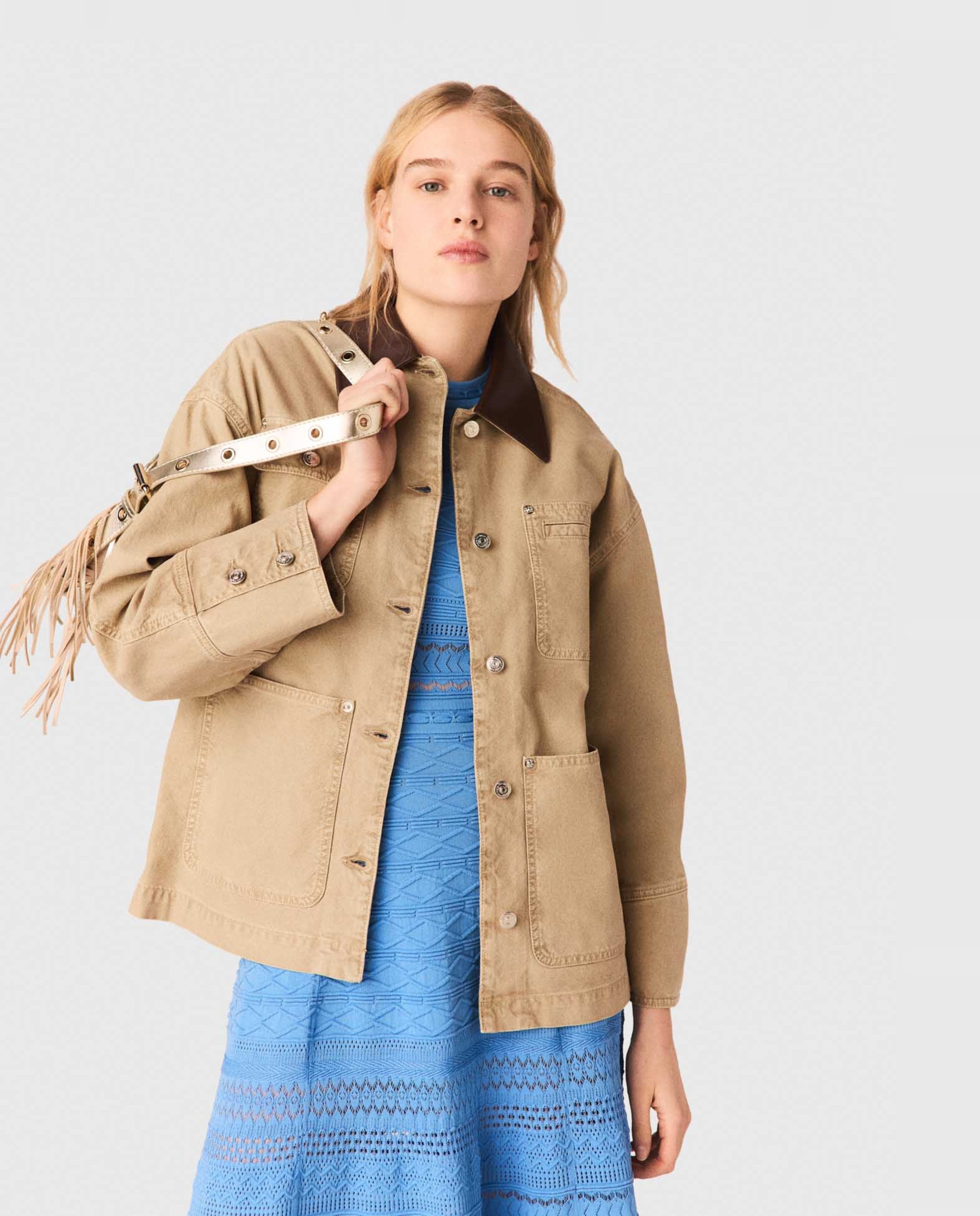 Imagen 0 de Chaqueta vaquera de mujer 100% algodón con espalda plisada Beige