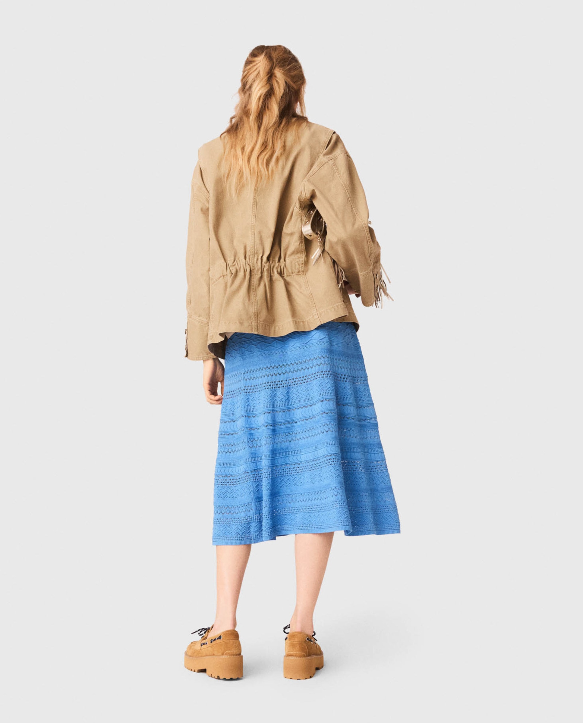 Chaqueta vaquera de mujer 100% algodón con espalda plisada - Maje - Beige Beige-2