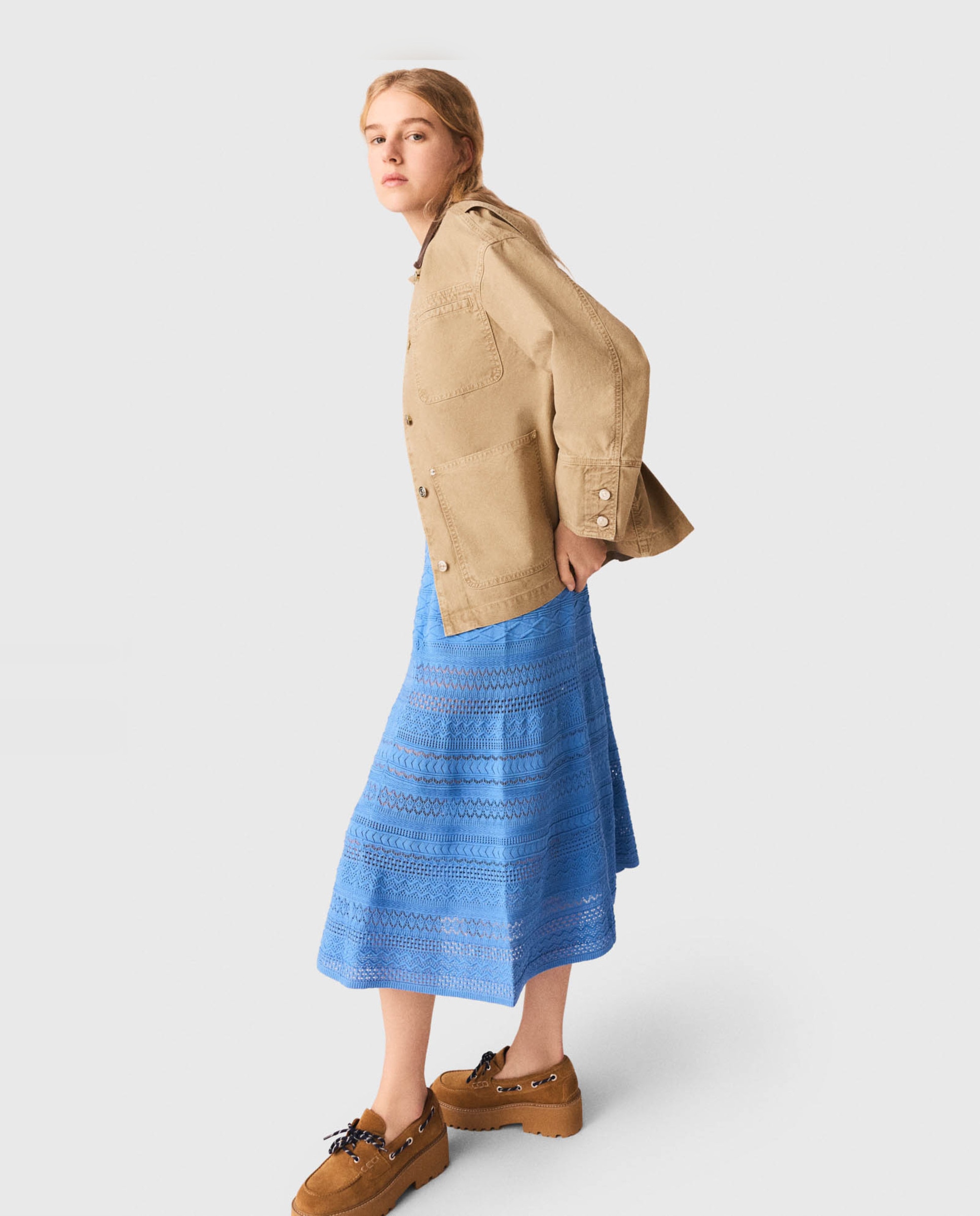 Chaqueta vaquera de mujer 100% algodón con espalda plisada - Maje - Beige Beige-3