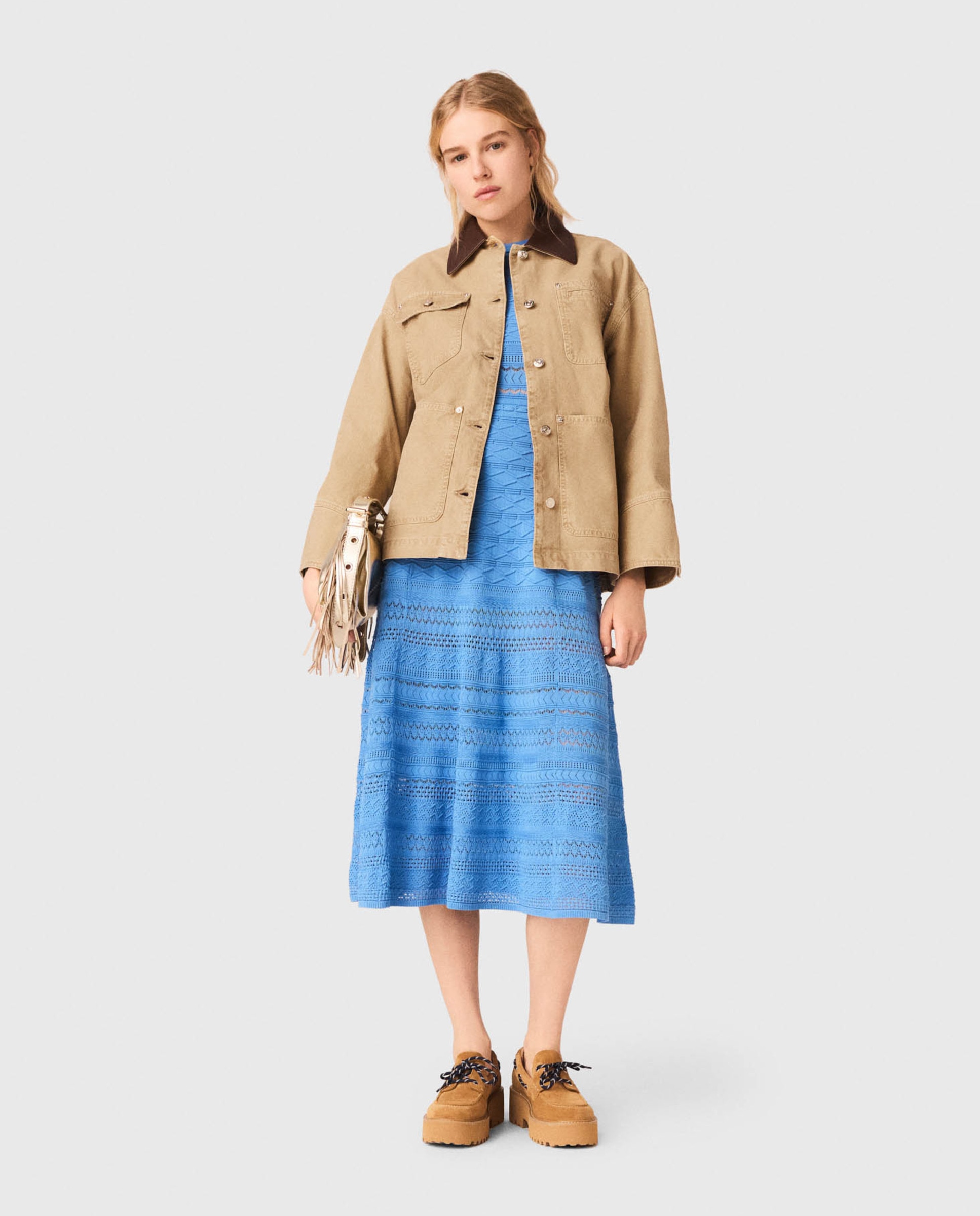 Chaqueta vaquera de mujer 100% algodón con espalda plisada - Maje - Beige Beige-4