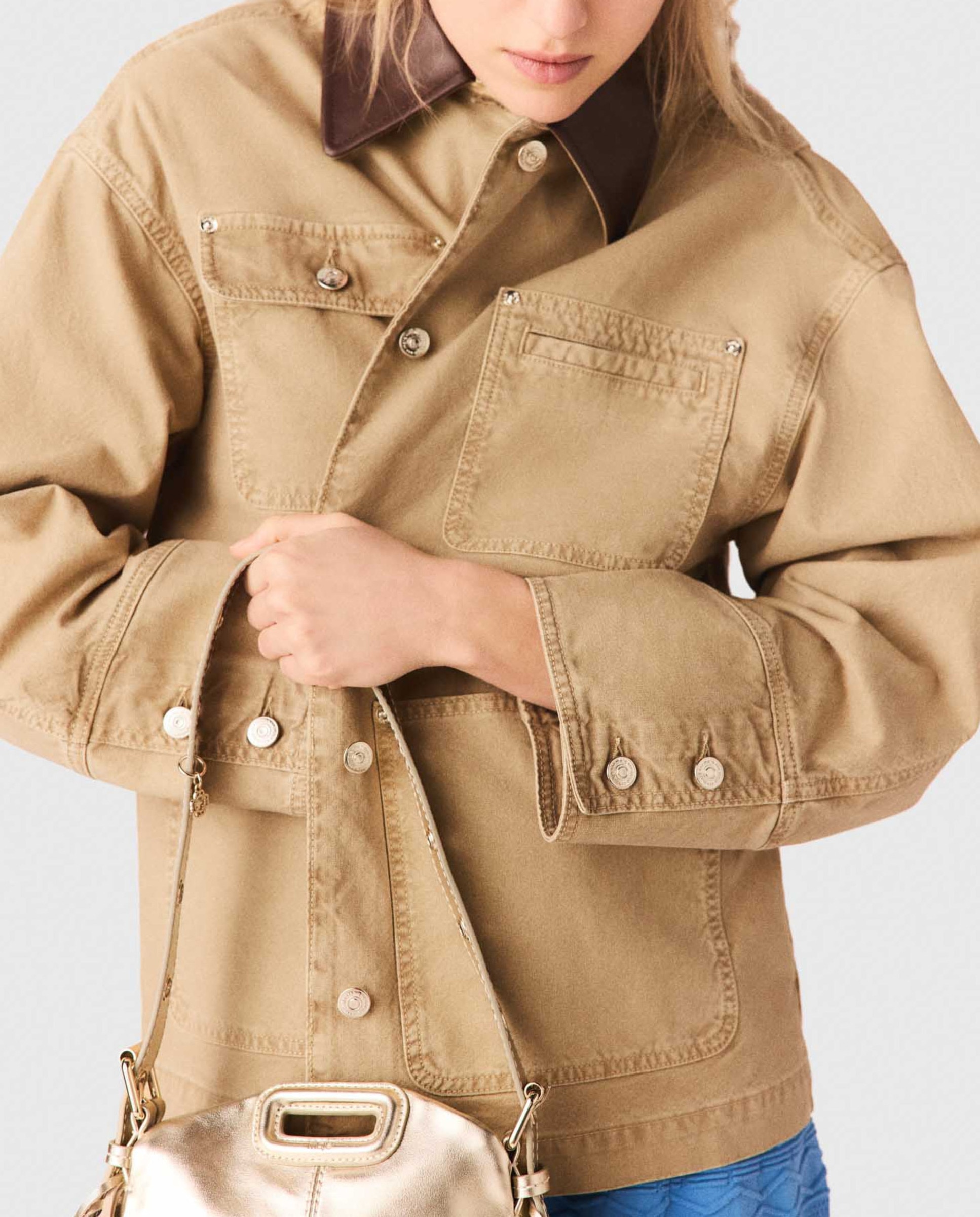 Chaqueta vaquera de mujer 100% algodón con espalda plisada - Maje - Beige Beige-5