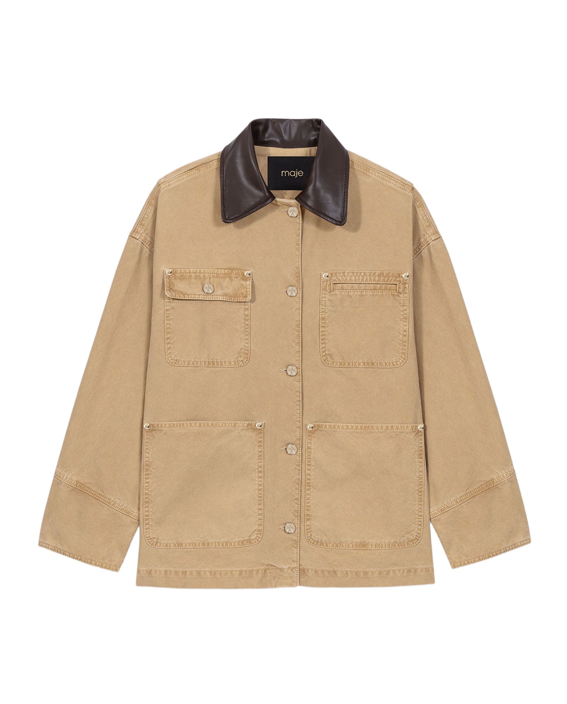 Chaqueta vaquera de mujer 100% algodón con espalda plisada - Maje - Beige Beige-7