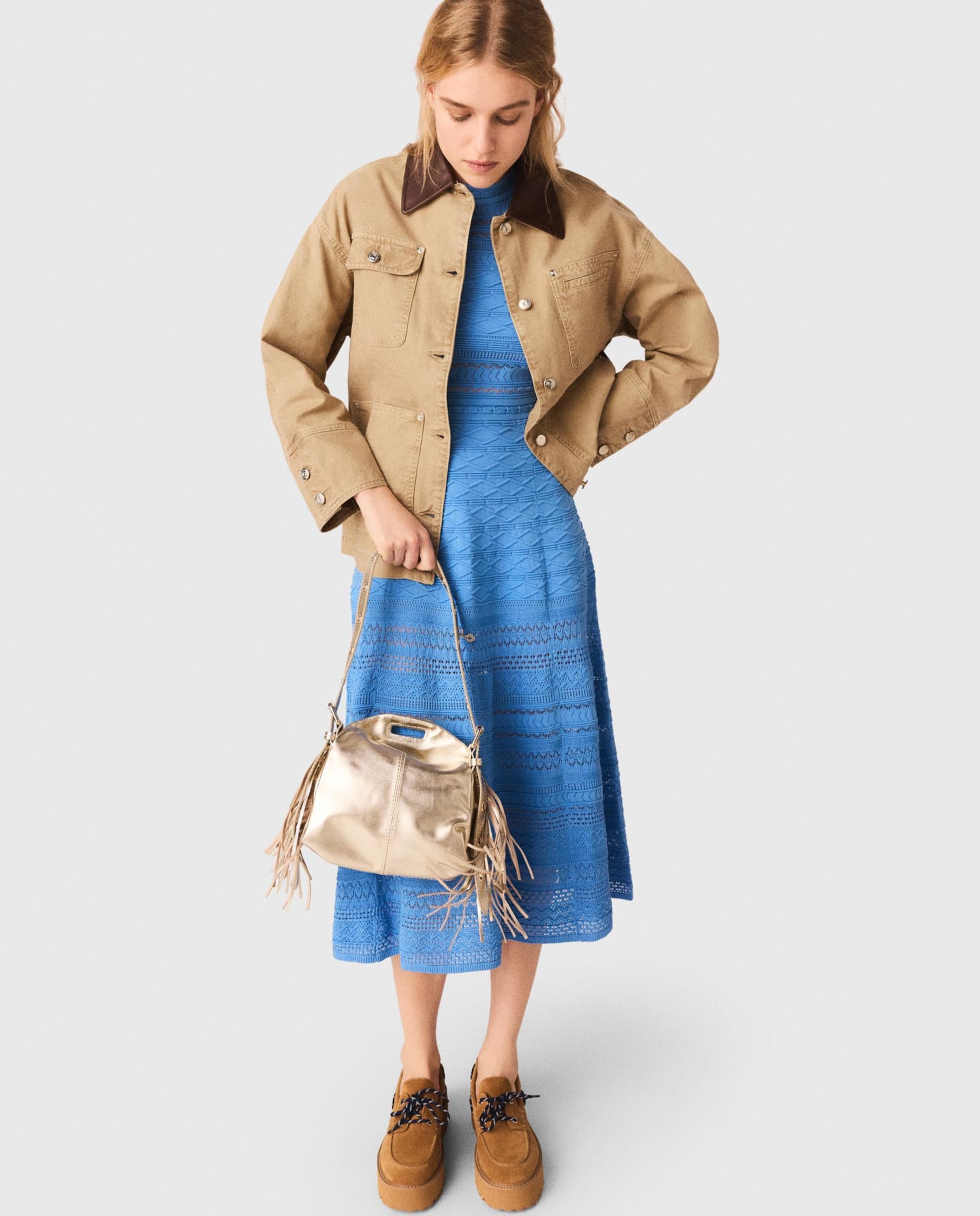 Chaqueta vaquera de mujer 100% algodón con espalda plisada - Maje - Beige Beige-6