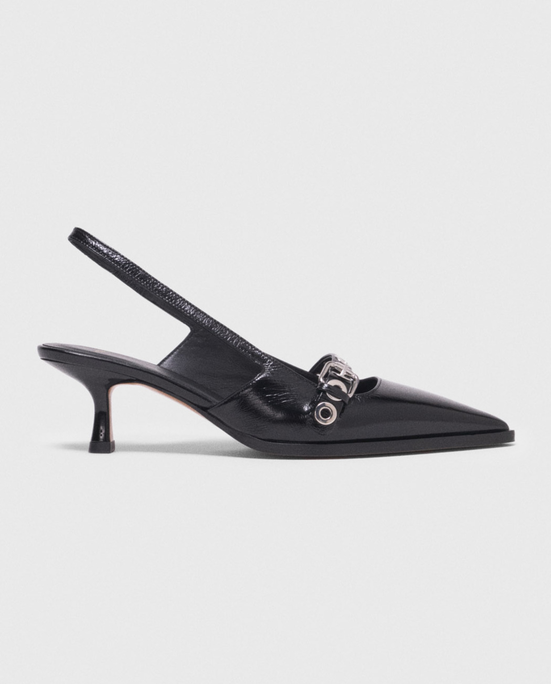 Maje - Zapato de salón de mujer de piel lisa con ojales.