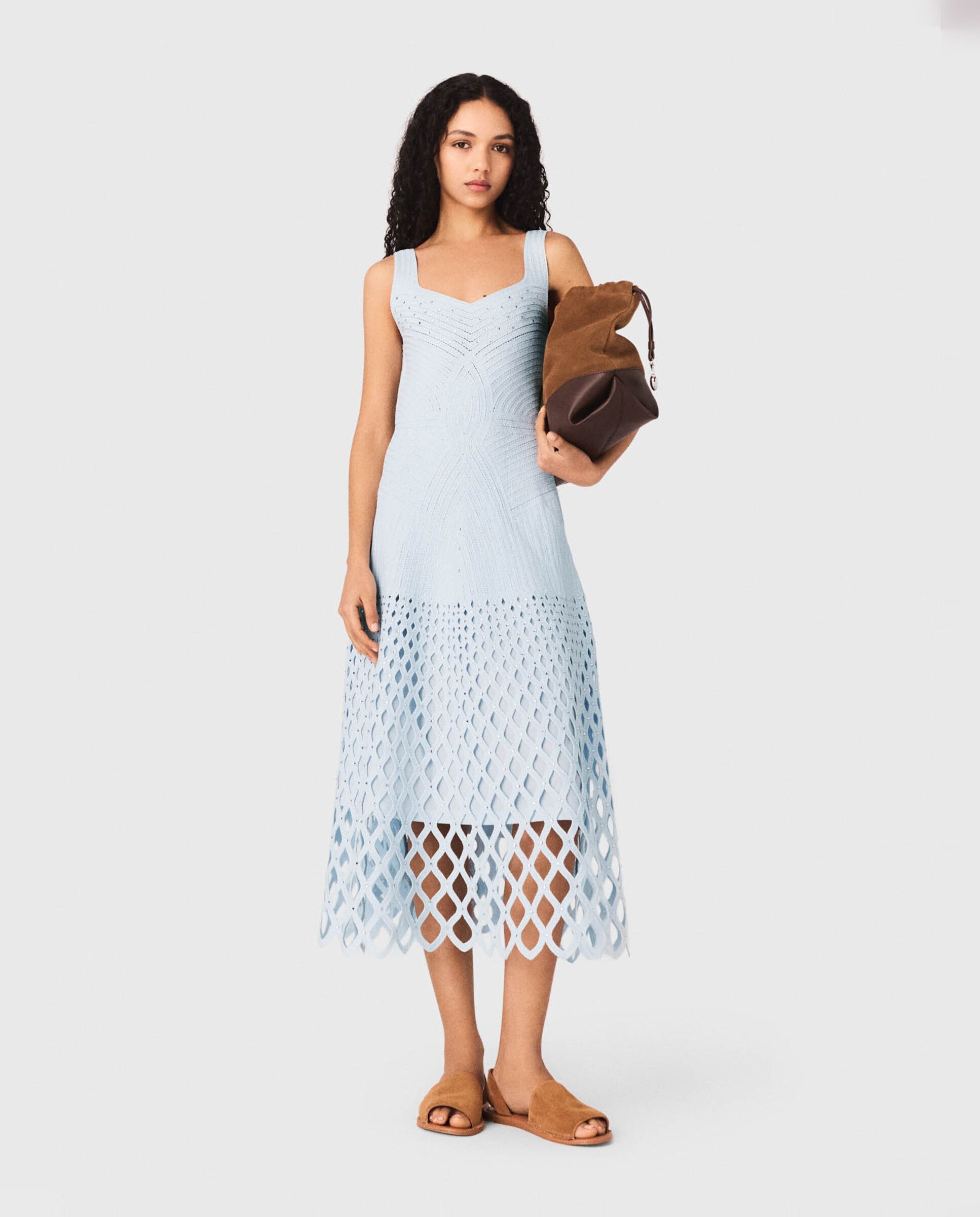 Vestido midi de ganchillo con forro desmontable - Maje - Azul claro Azul claro-1