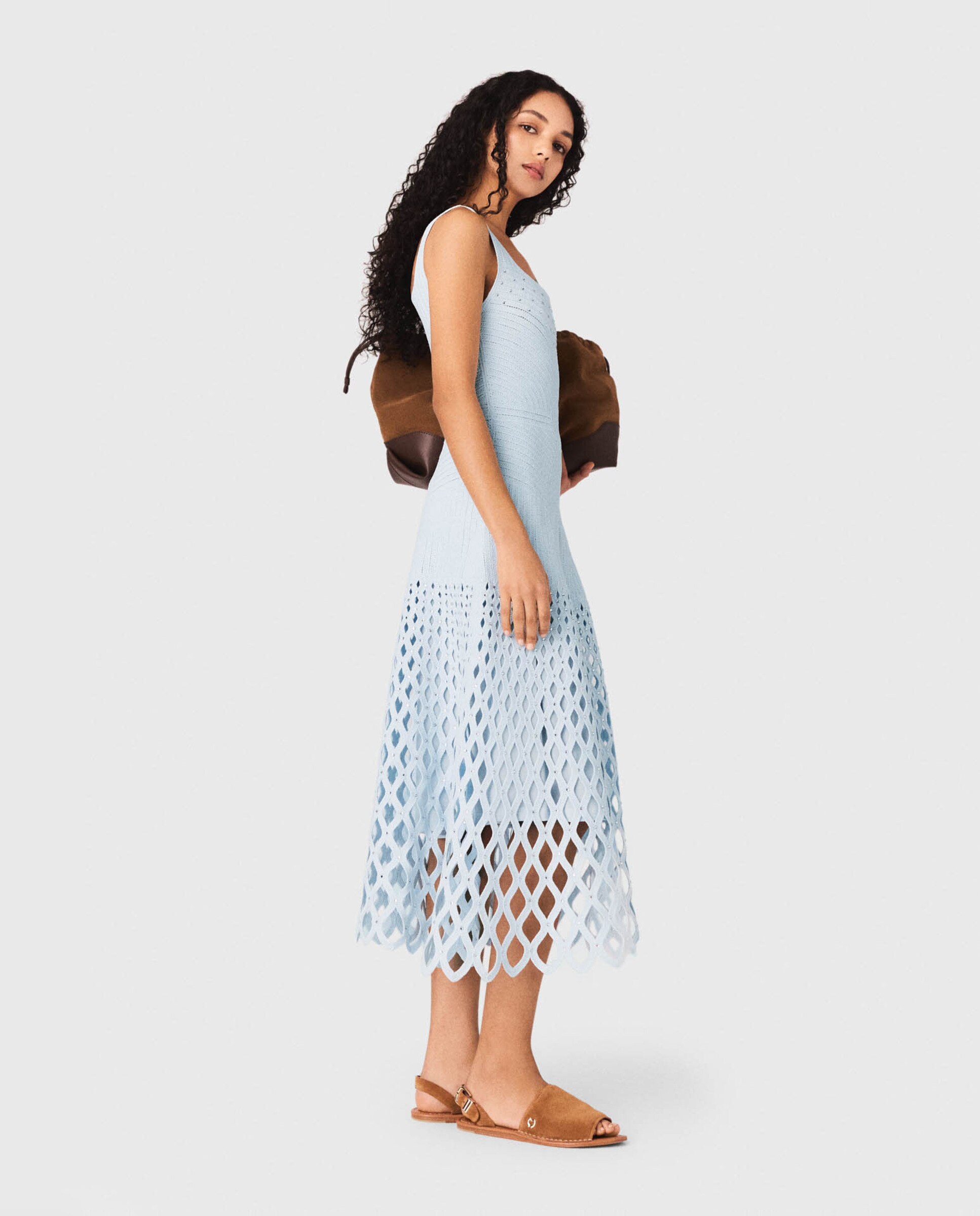 Vestido midi de ganchillo con forro desmontable - Maje - Azul claro Azul claro-2