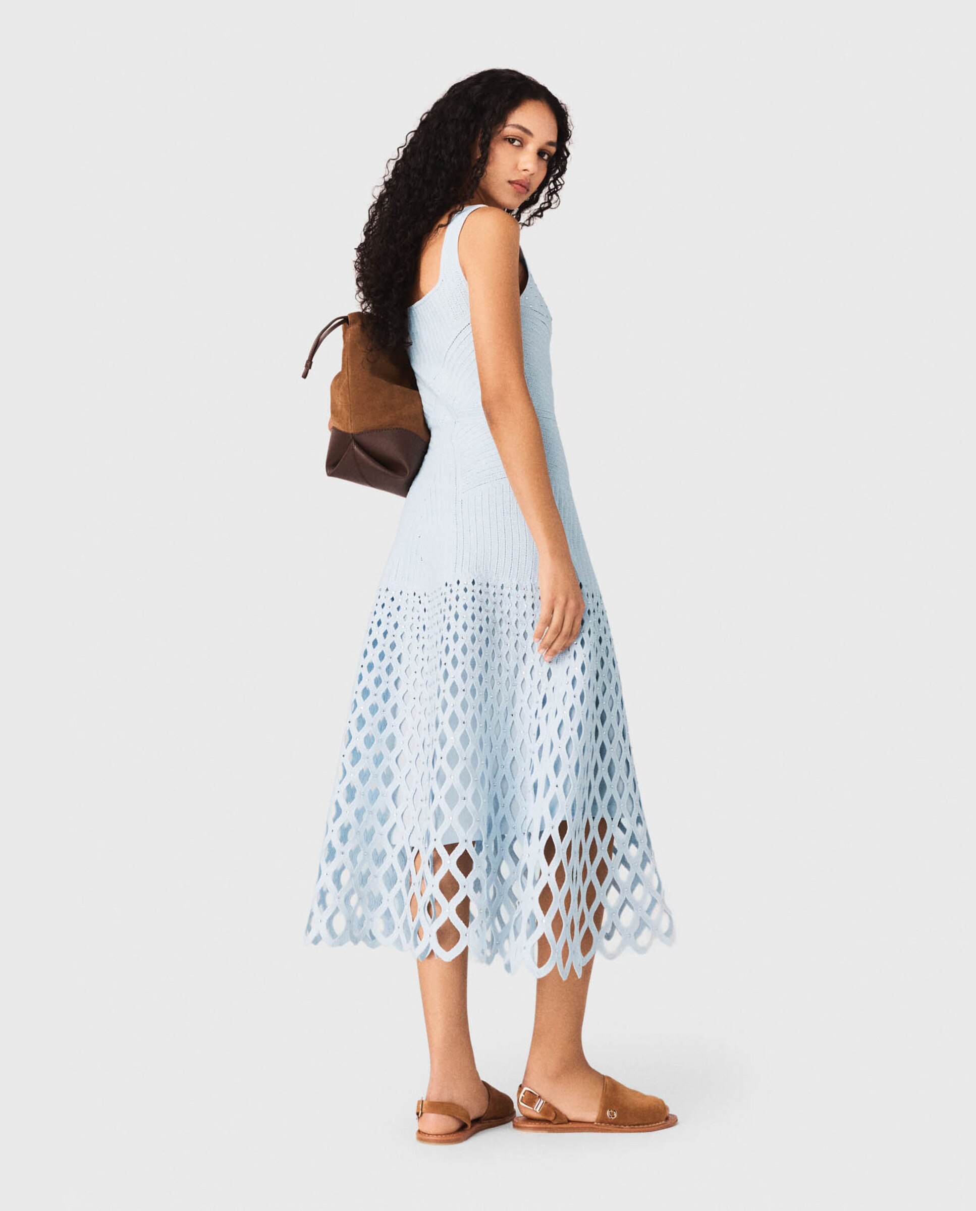 Vestido midi de ganchillo con forro desmontable - Maje - Azul claro Azul claro-3