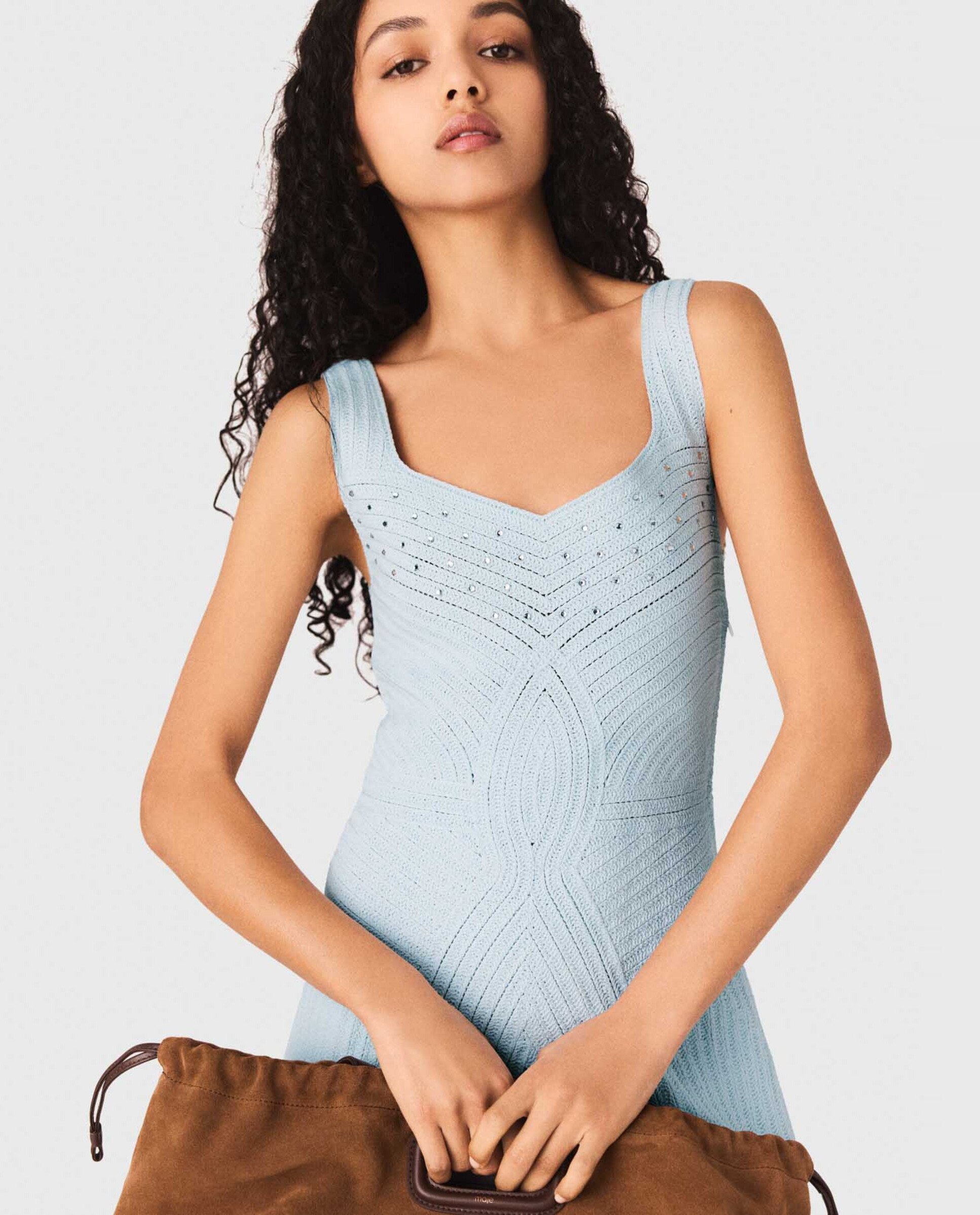 Vestido midi de ganchillo con forro desmontable - Maje - Azul claro Azul claro-4
